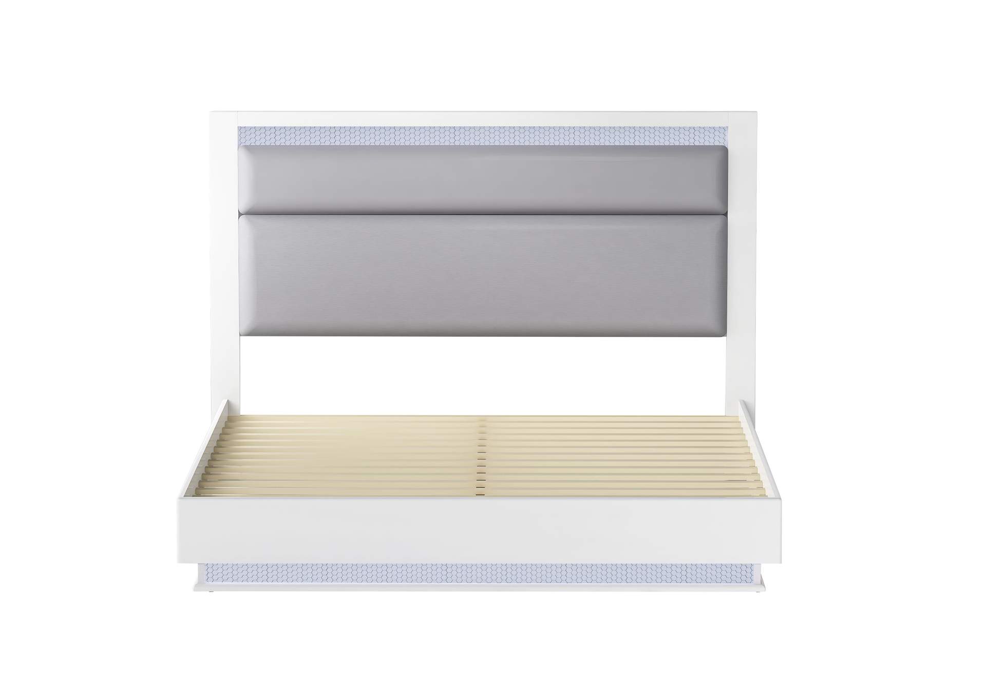 Modern Upholstered Gloss White Queen Bed With Led Lights image 6