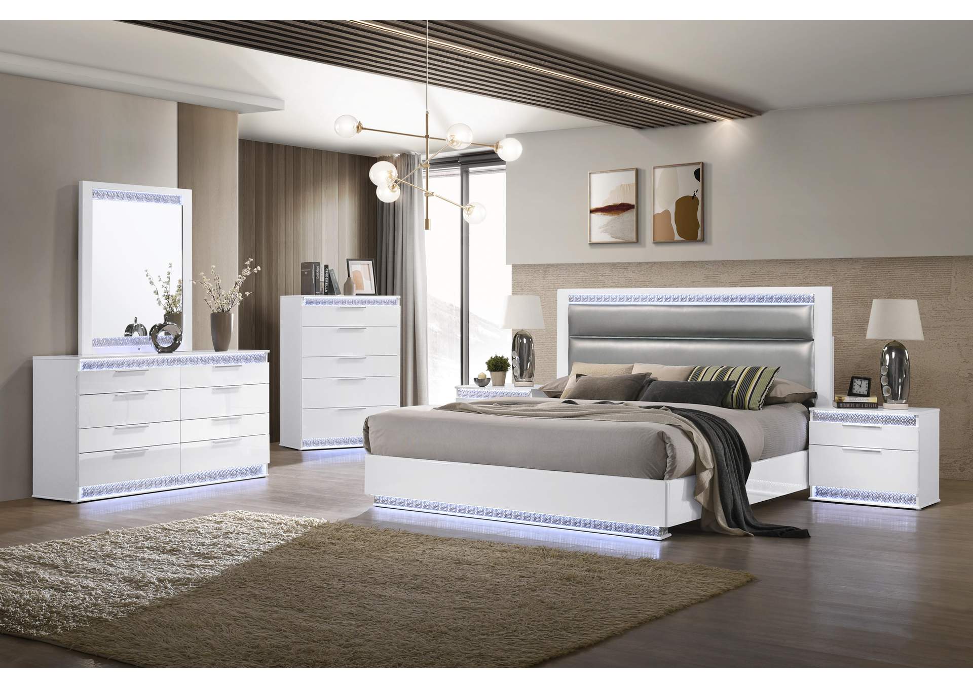 Modern Gloss White 5-Drawer Bedroom Chest image 1