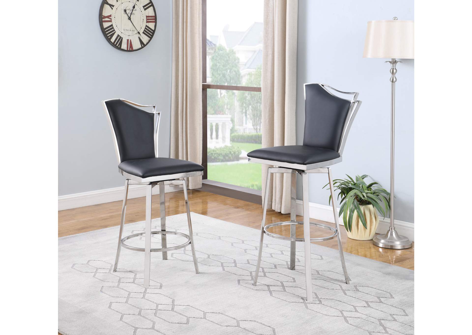 Contemporary Swivel Bar Stool With Design Back image 1