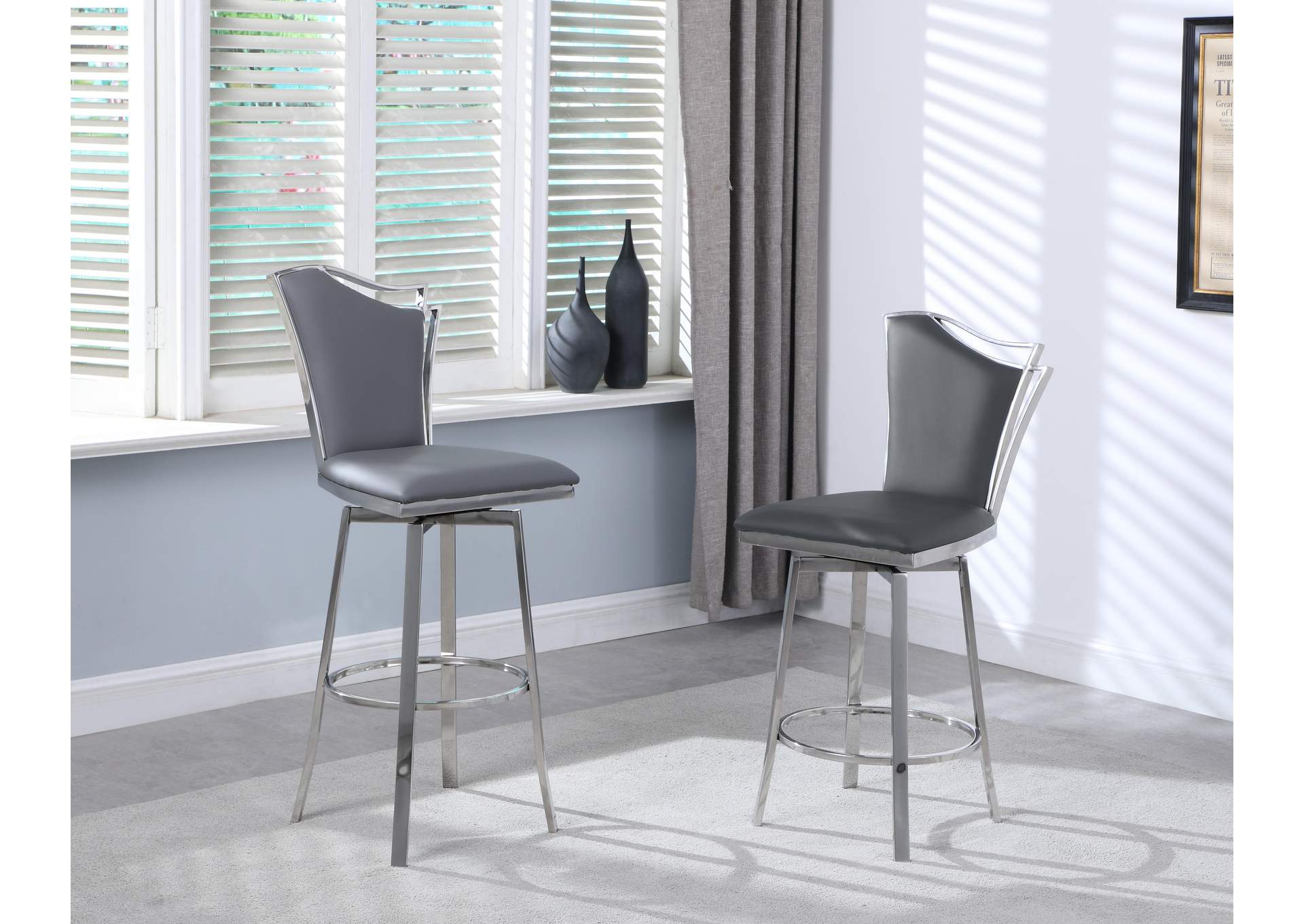 Contemporary Swivel Bar Stool With Design Back image 1