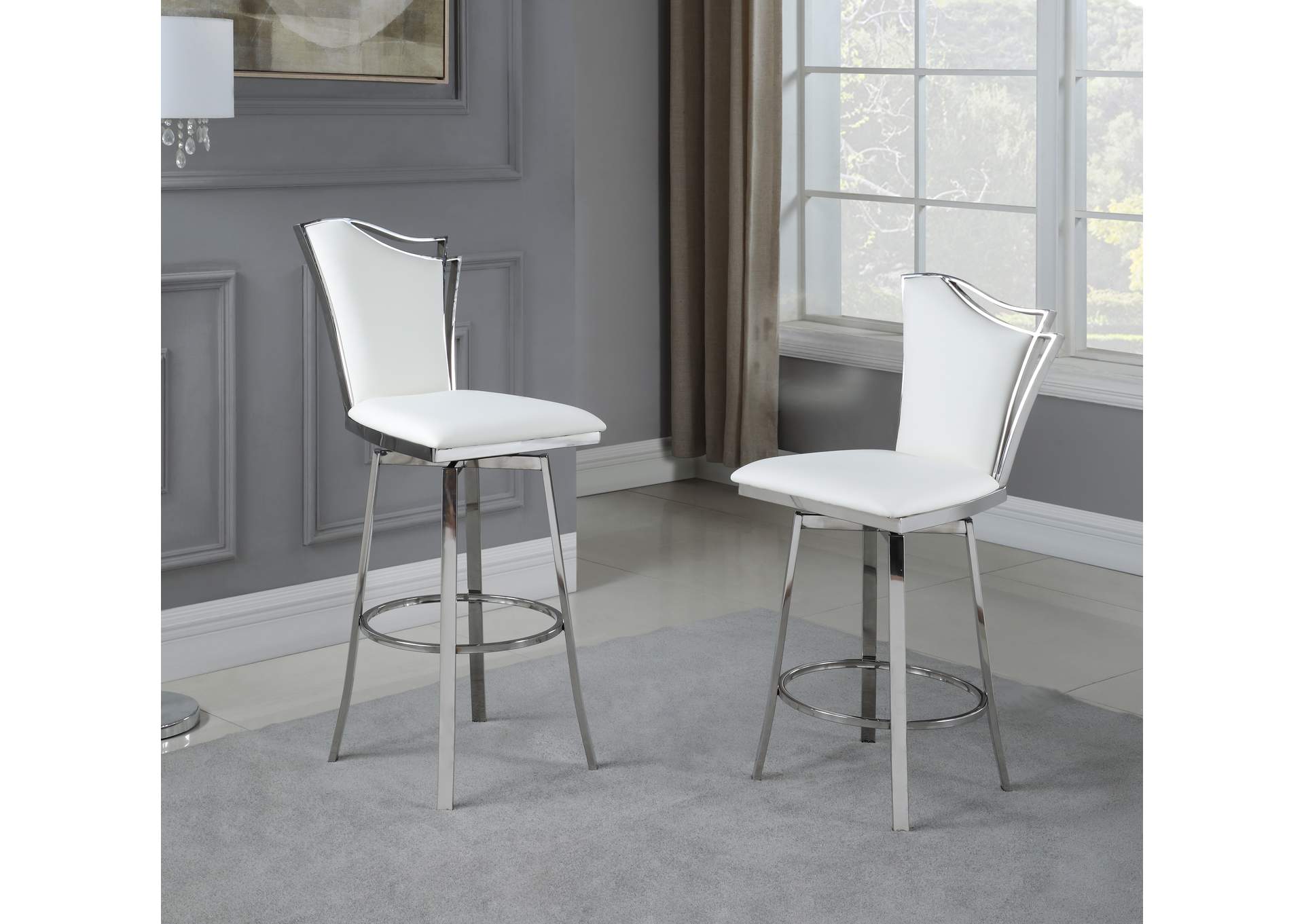 Contemporary Swivel Bar Stool With Design Back