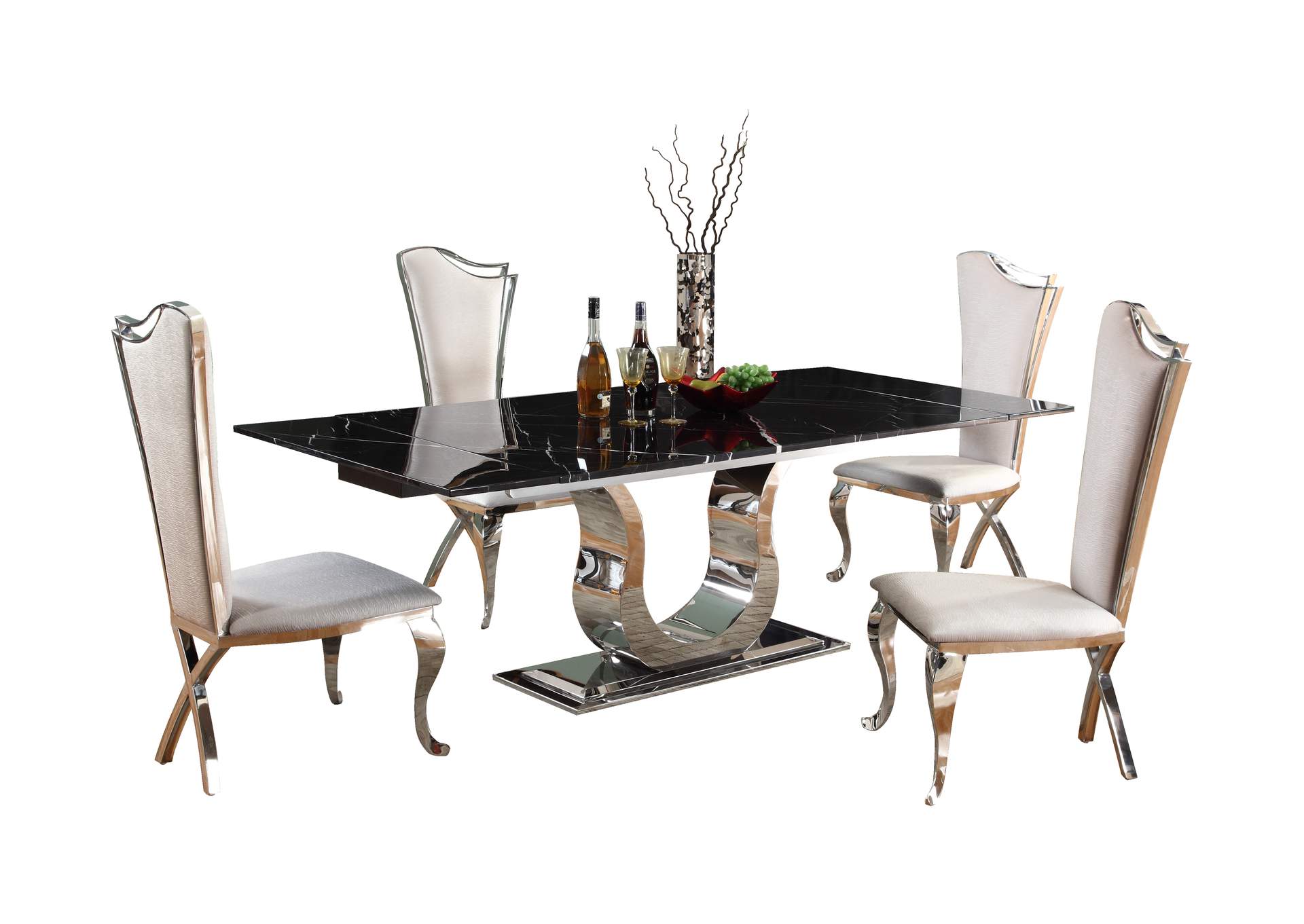 Contemporary Dining Set With Extendable Marble Table & 4 White Chairs image 3