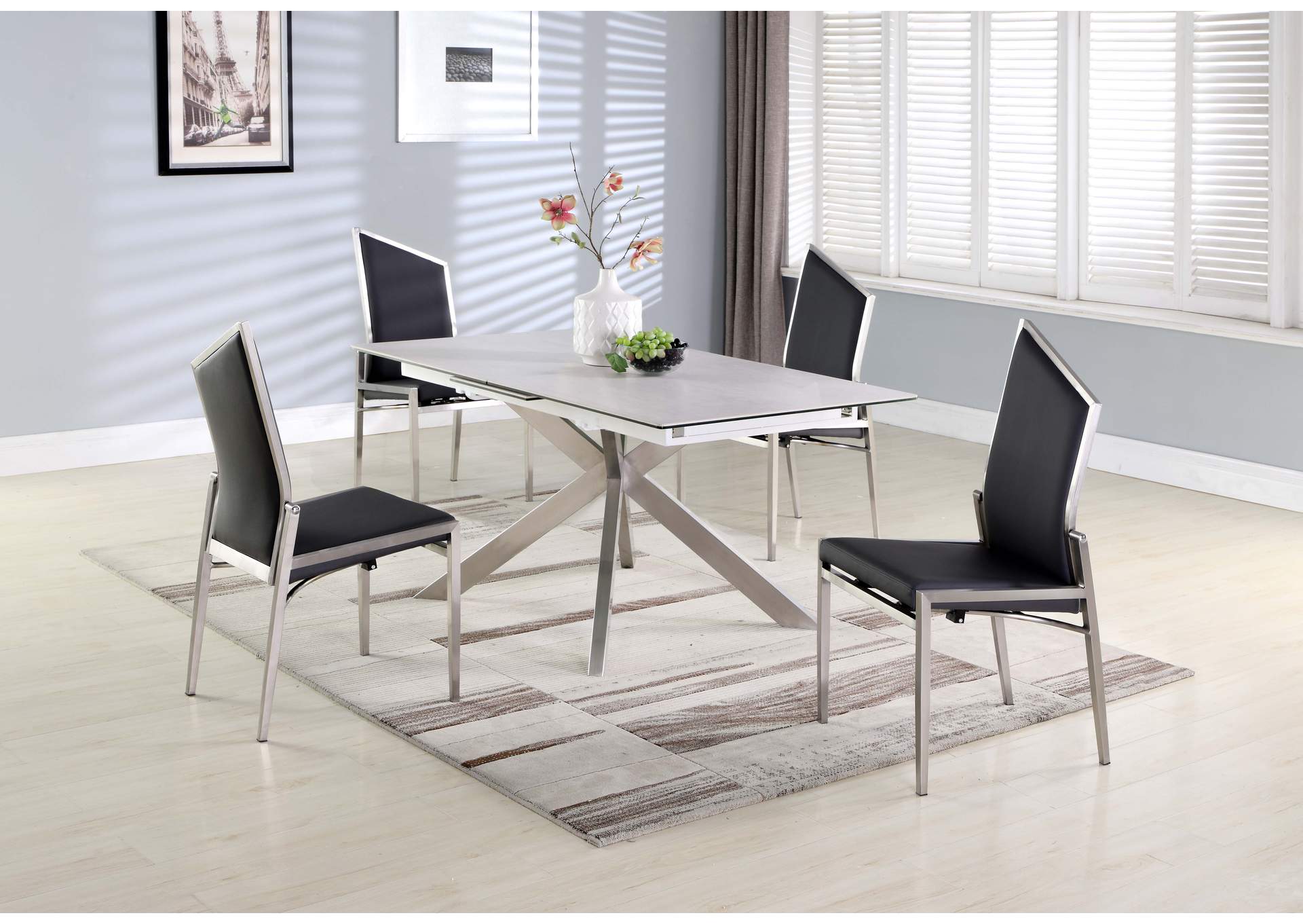 Dining Set With Pop-Up Extendable Ceramic Top Table & 4 Motion Chairs image 1