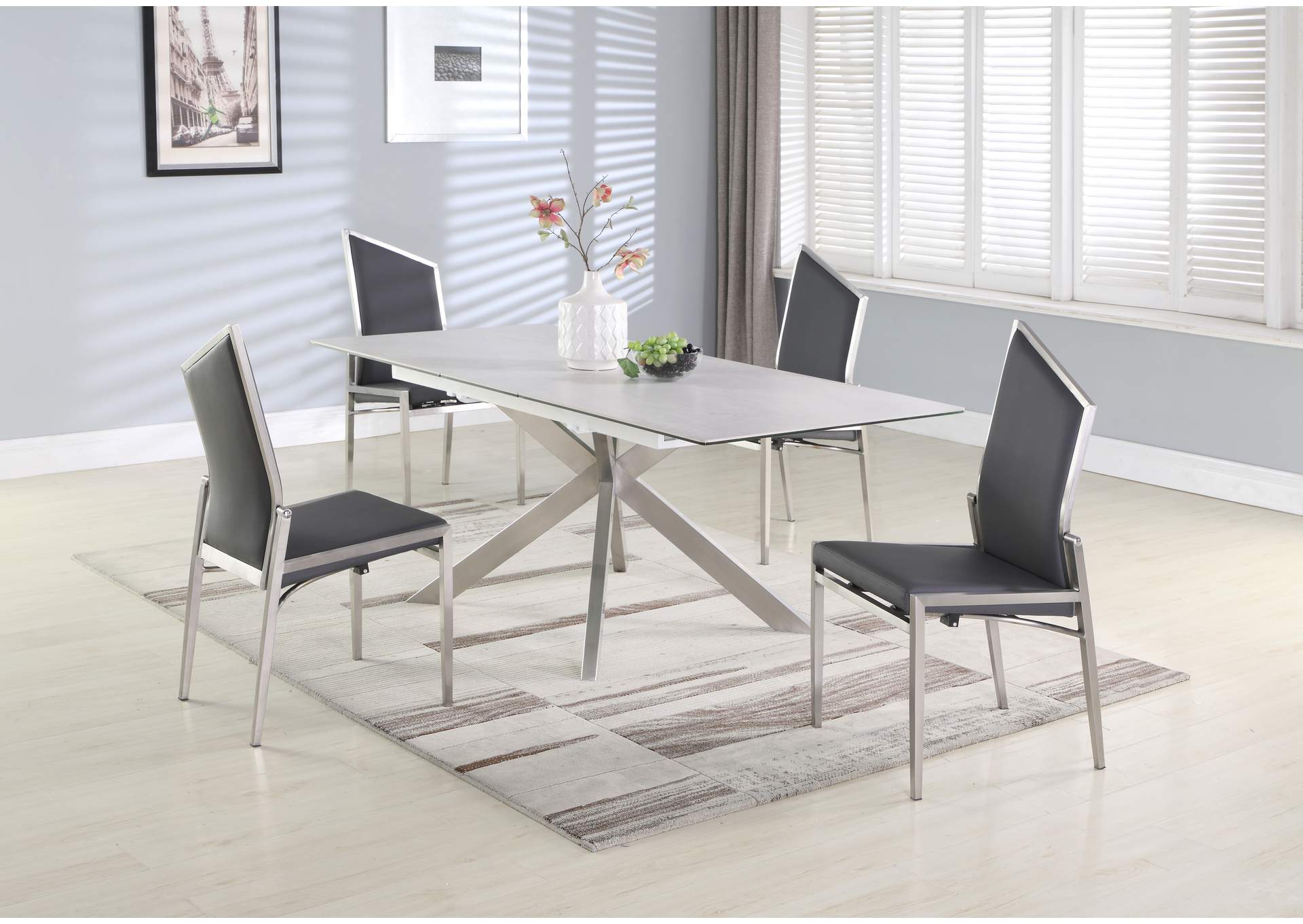 Dining Set With Pop-Up Extendable Ceramic Top Table & 4 Motion Chairs image 4
