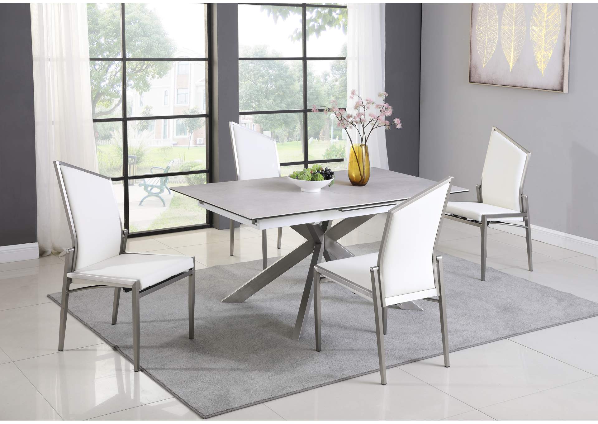 Dining Set With Pop-Up Extendable Ceramic Top Table & 4 Motion Chairs image 1