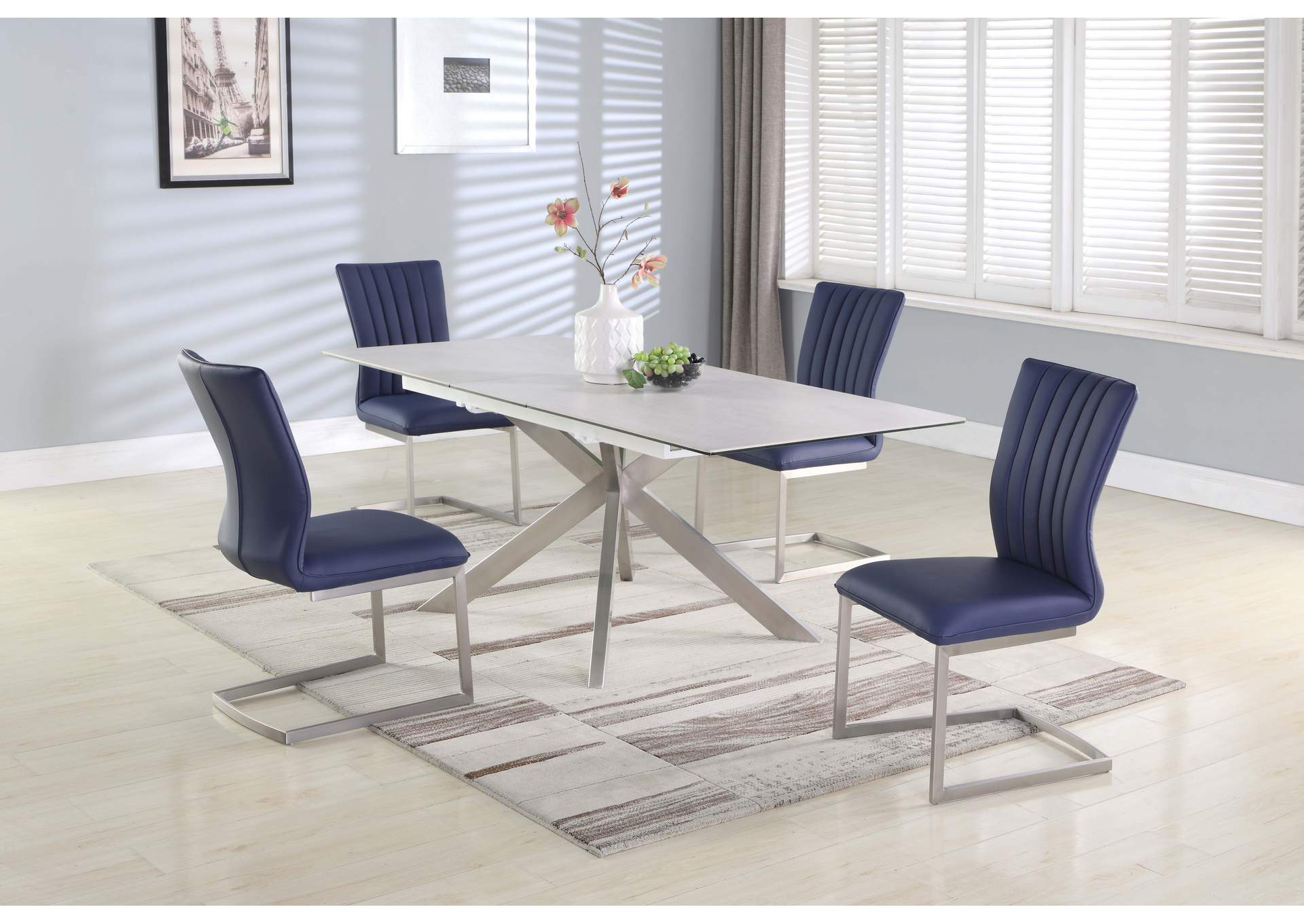 Dining Set With Pop-Up Extendable Ceramic Top Table & 4 Cantilever Chairs image 1