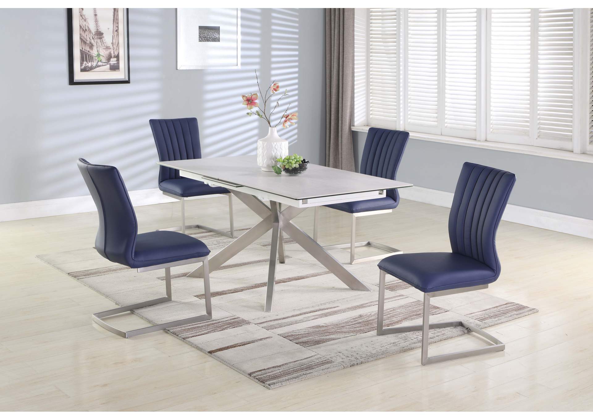 Dining Set With Pop-Up Extendable Ceramic Top Table & 4 Cantilever Chairs image 5