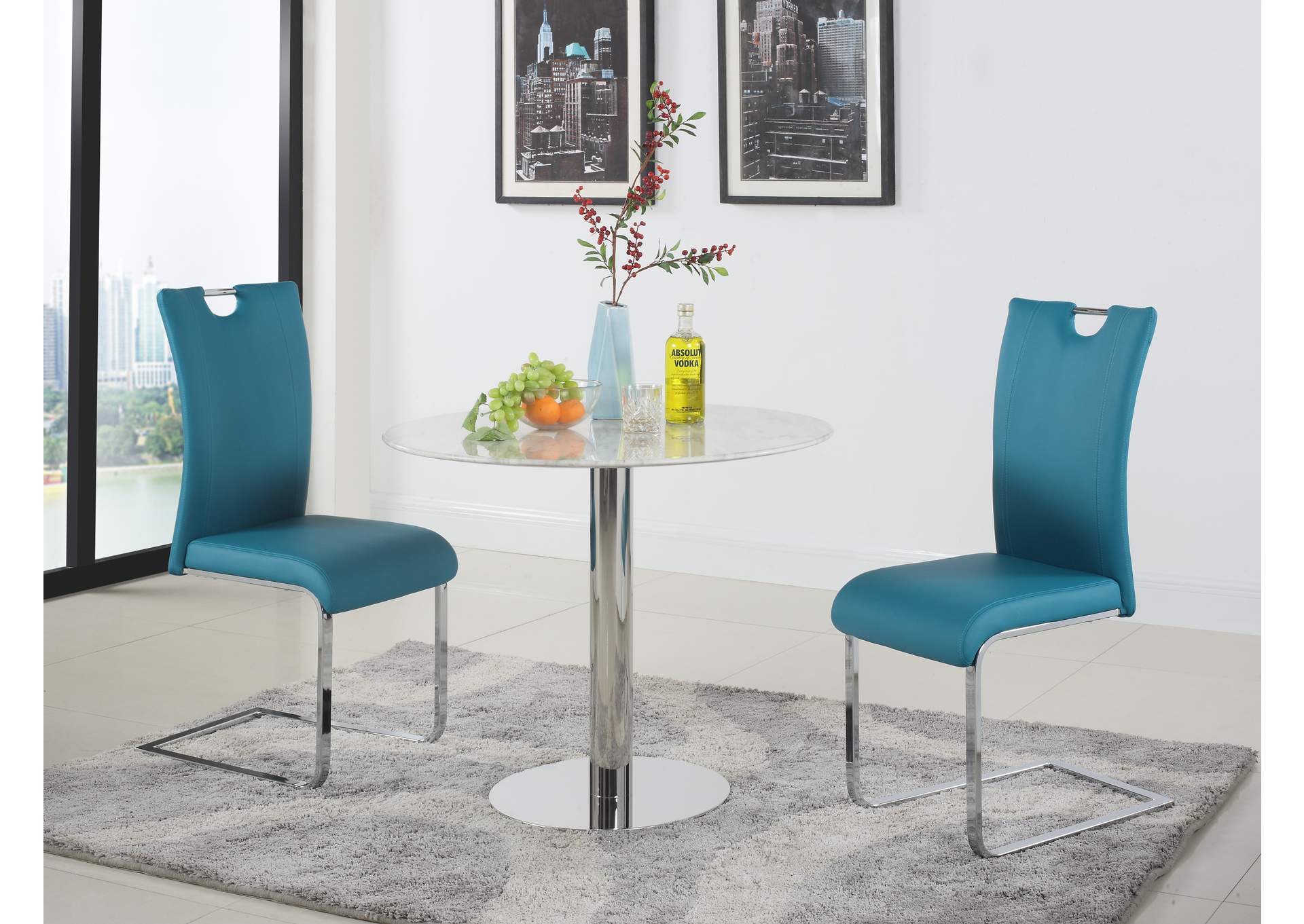 Dining Set With Marble Top Bistro Table & 4 Handle Back Chairs image 1