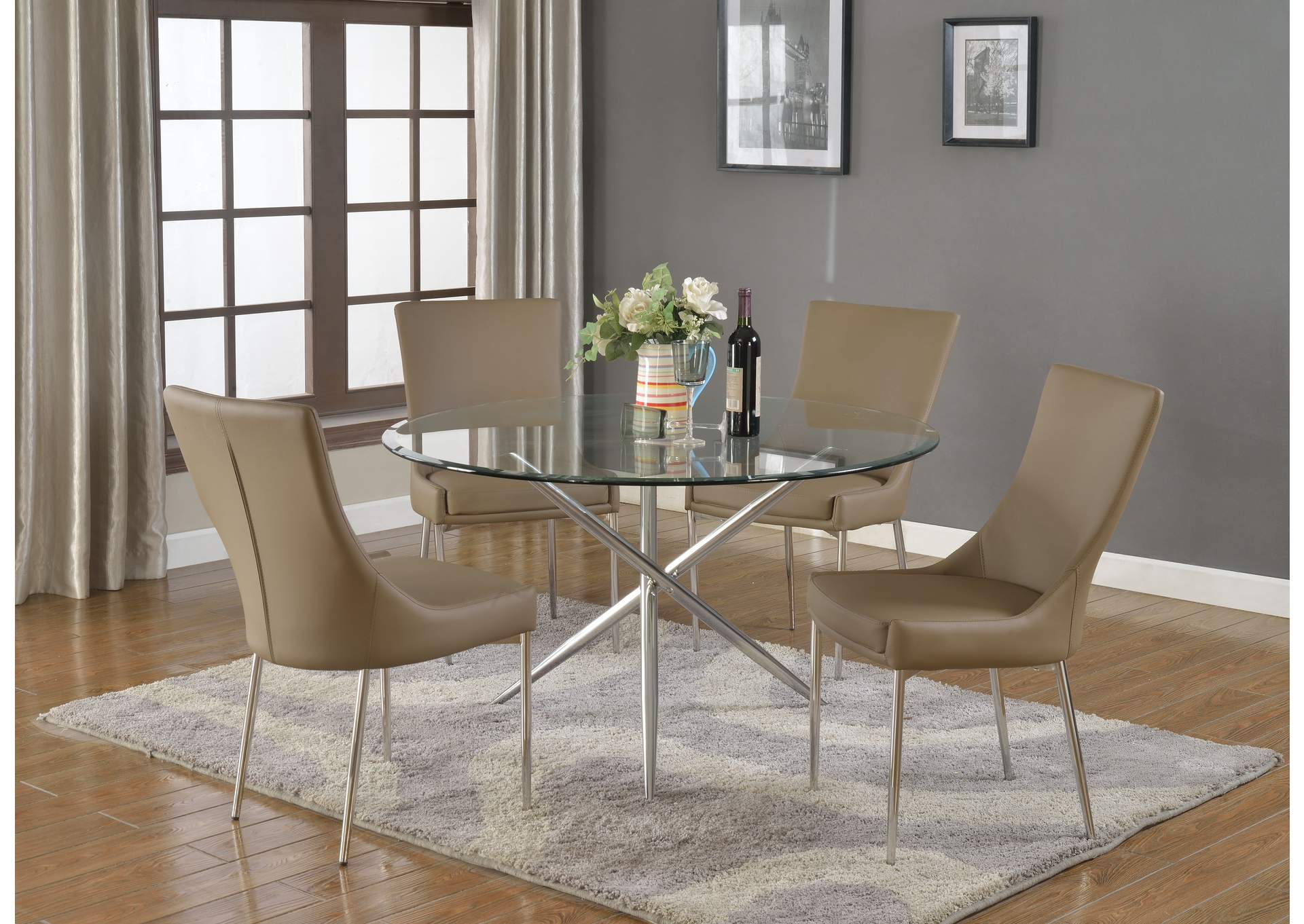 Contemporary Dining Set With Round Glass Table And Club-Style Chairs image 1
