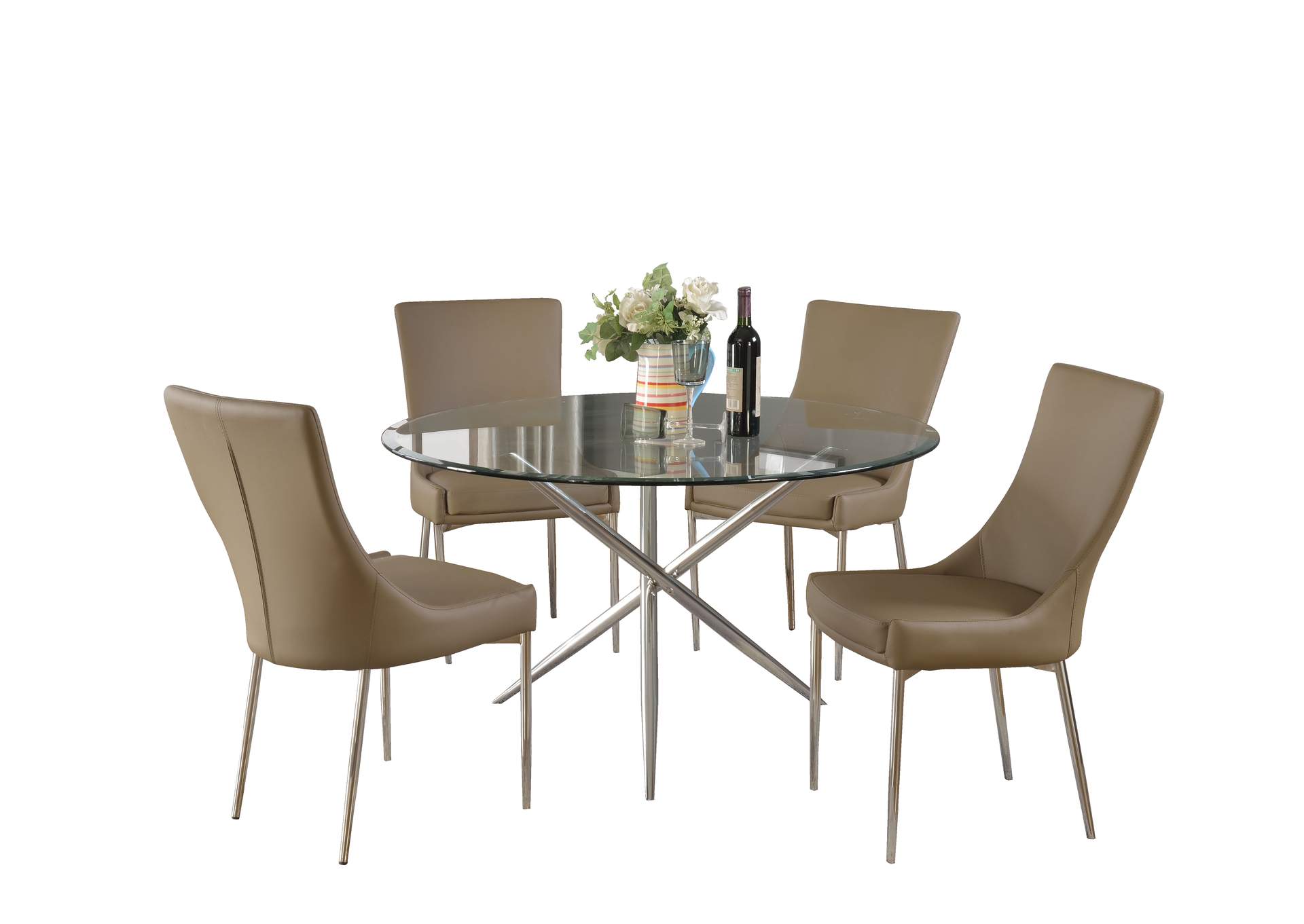 Contemporary Dining Set With Round Glass Table And Club-Style Chairs image 3