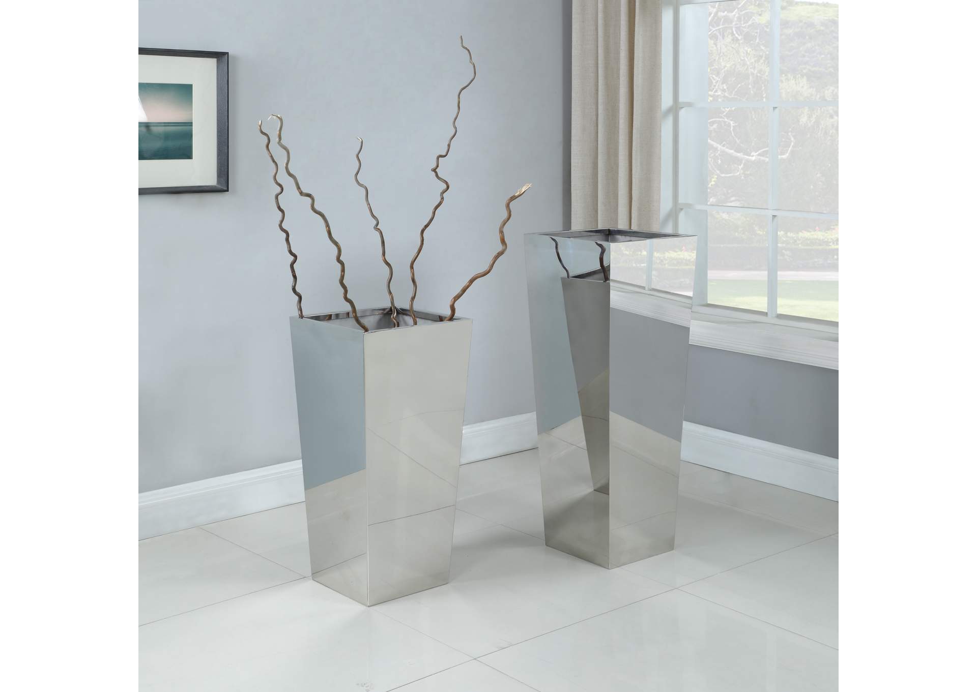 32" Tall Rectangular Stainless Steel Planter image 1