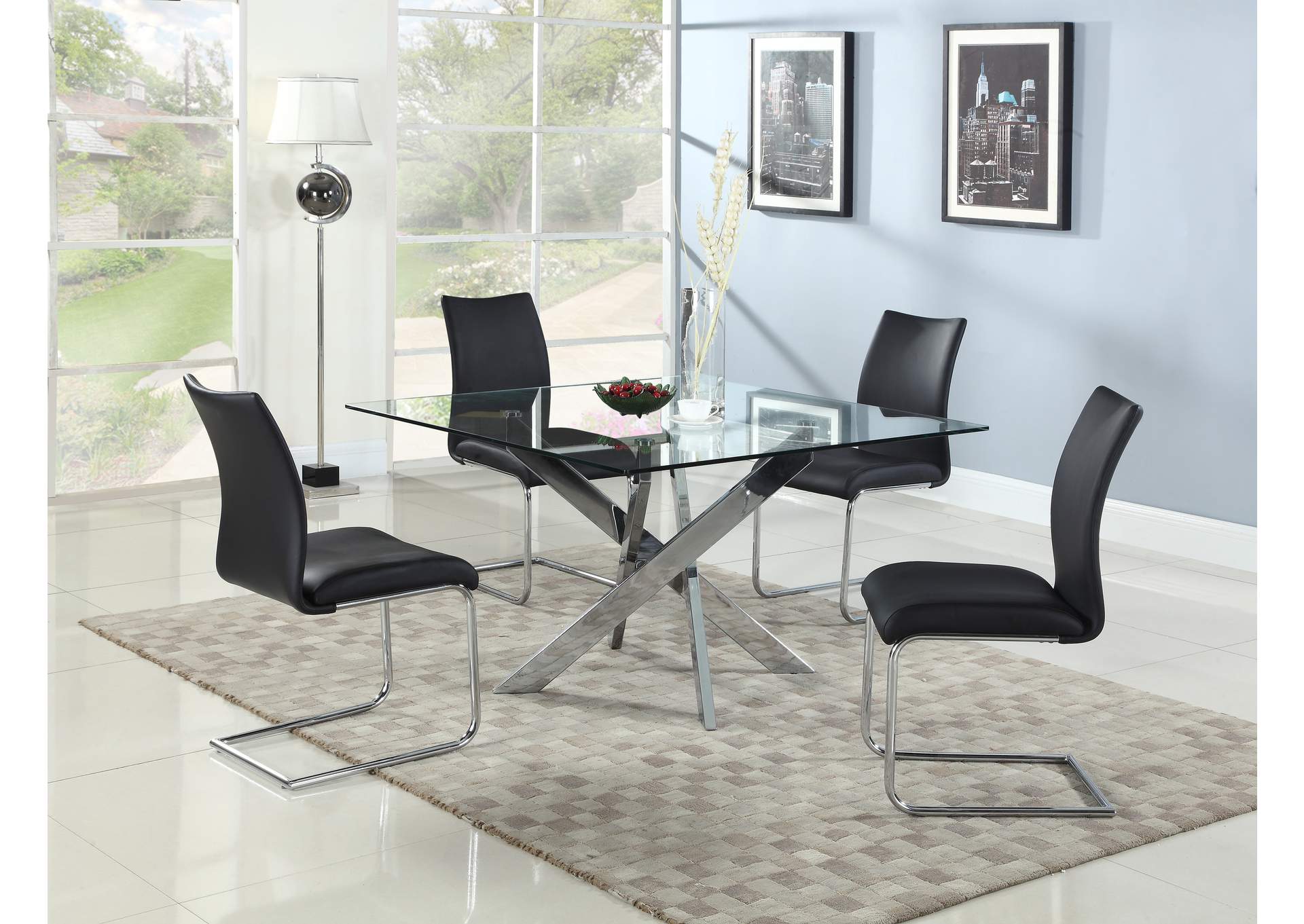 Dining Set With Glass Top Table & 4 Cantilever Side Chairs image 1