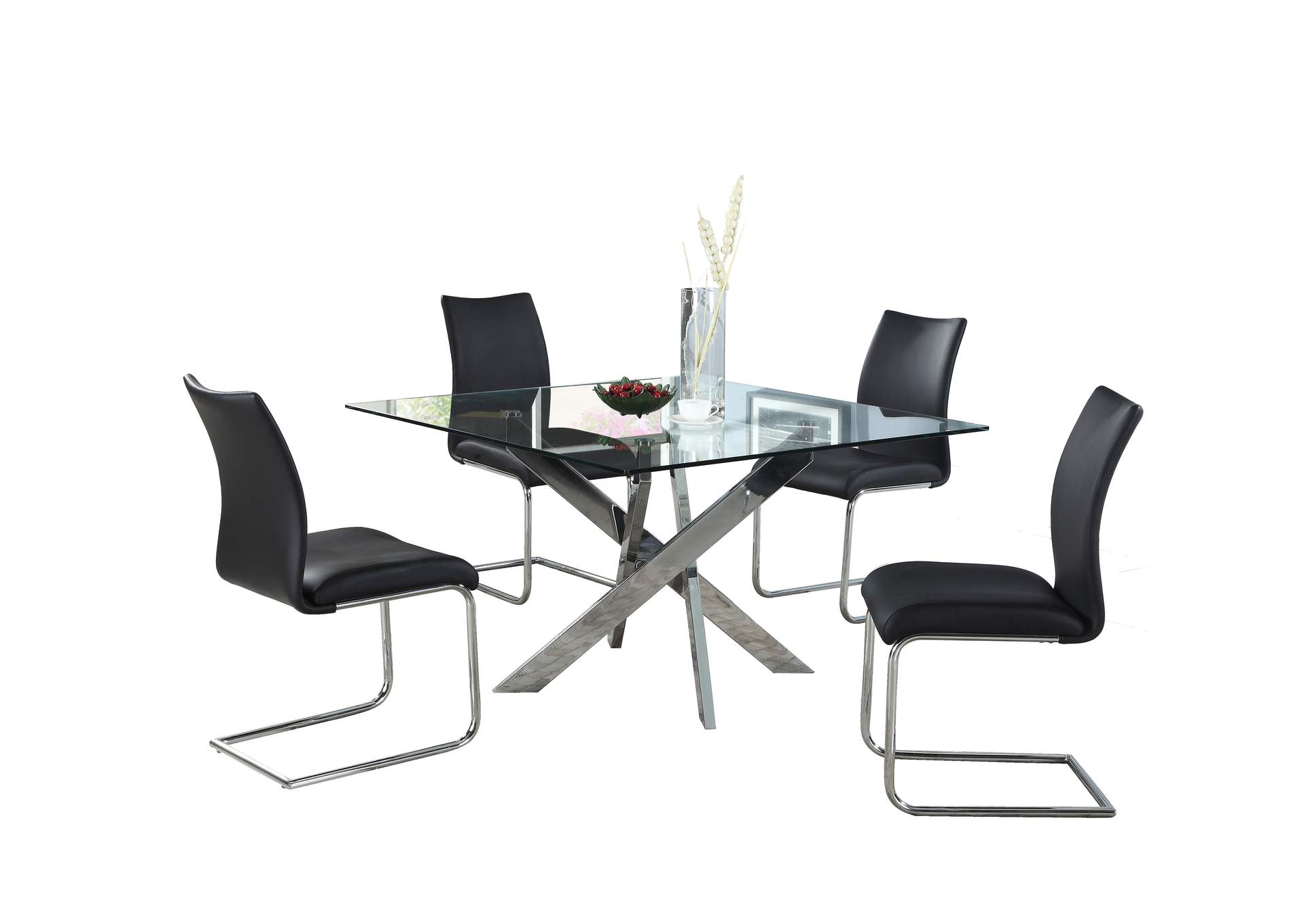 Dining Set With Glass Top Table & 4 Cantilever Side Chairs image 3