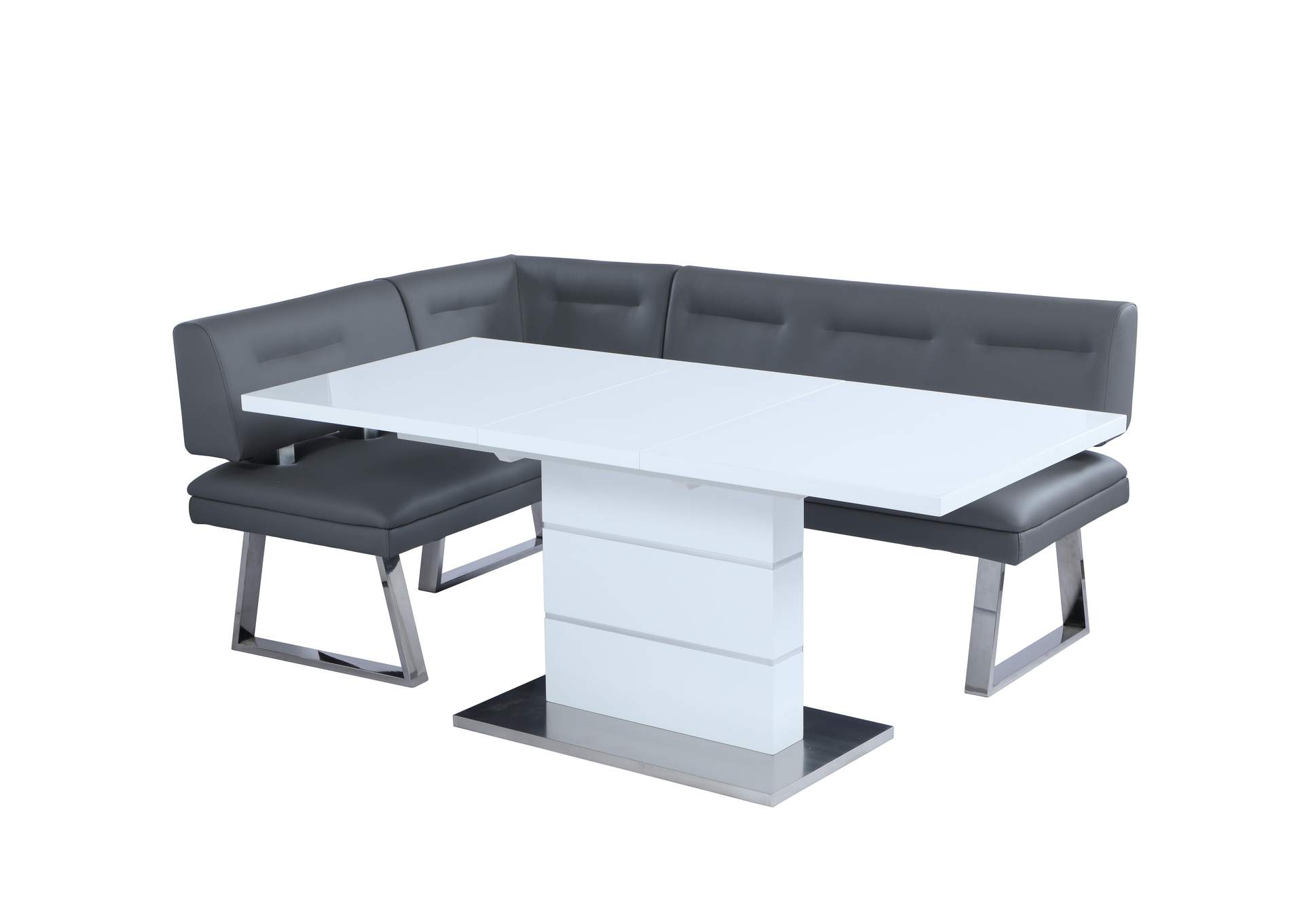 Contemporary Dining Set With Extendable White Table & Nook image 1