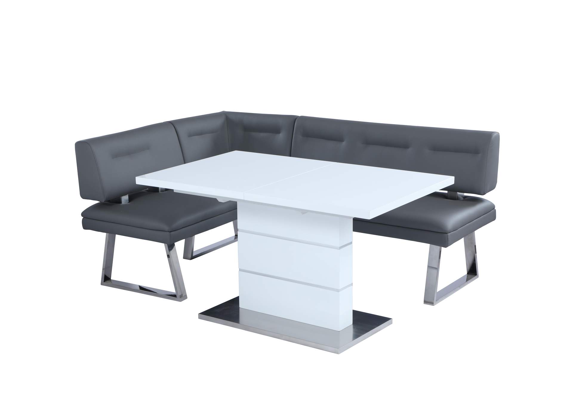 Contemporary Dining Set With Extendable White Table & Nook image 3