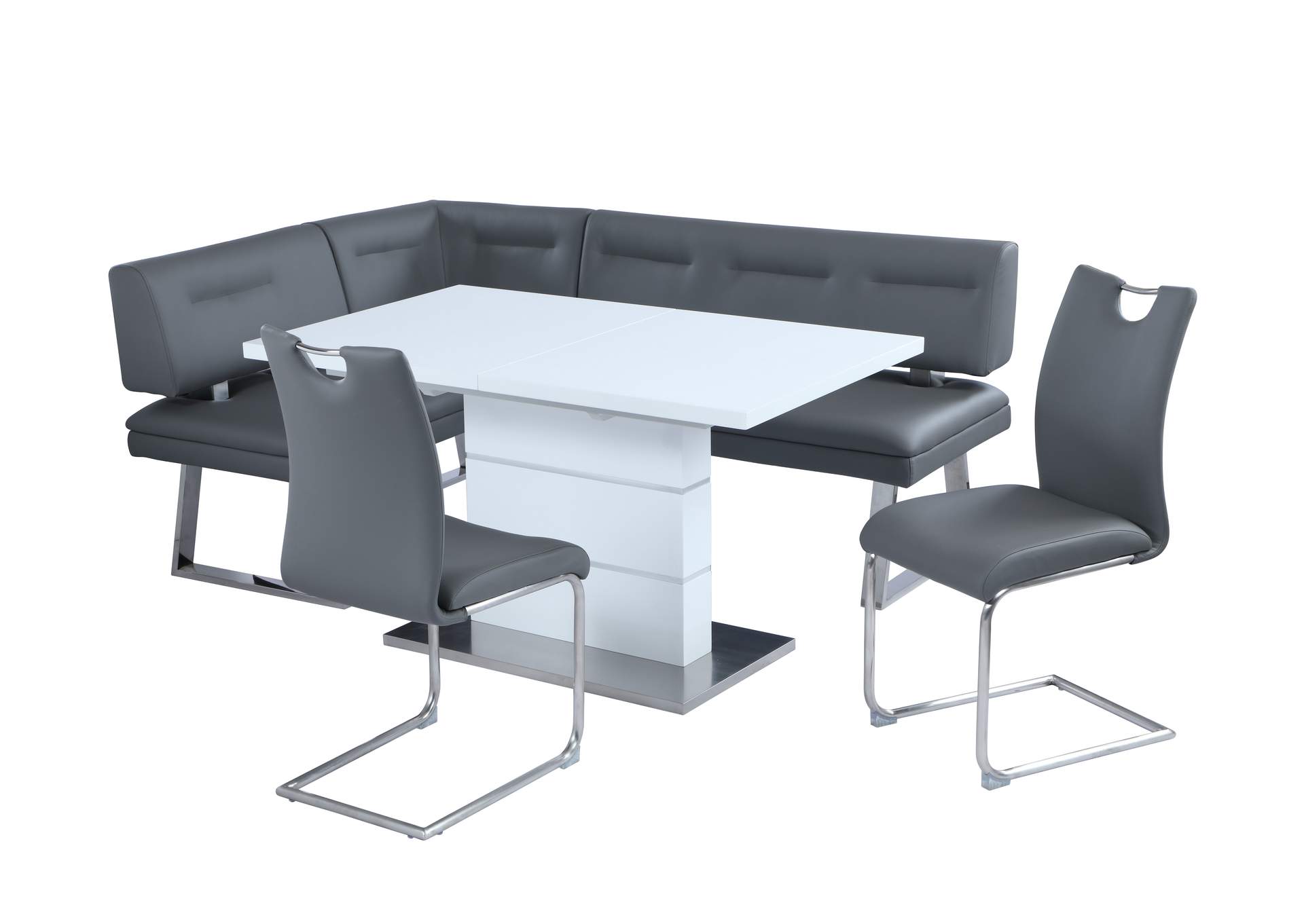 Contemporary Dining Set With Extendable White Table & Nook image 5