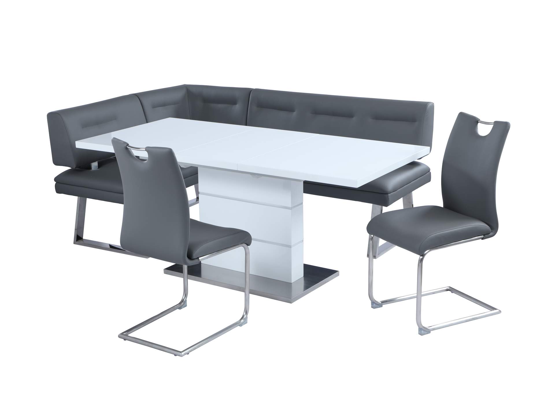 Contemporary Dining Set With Extendable White Table & Nook image 4