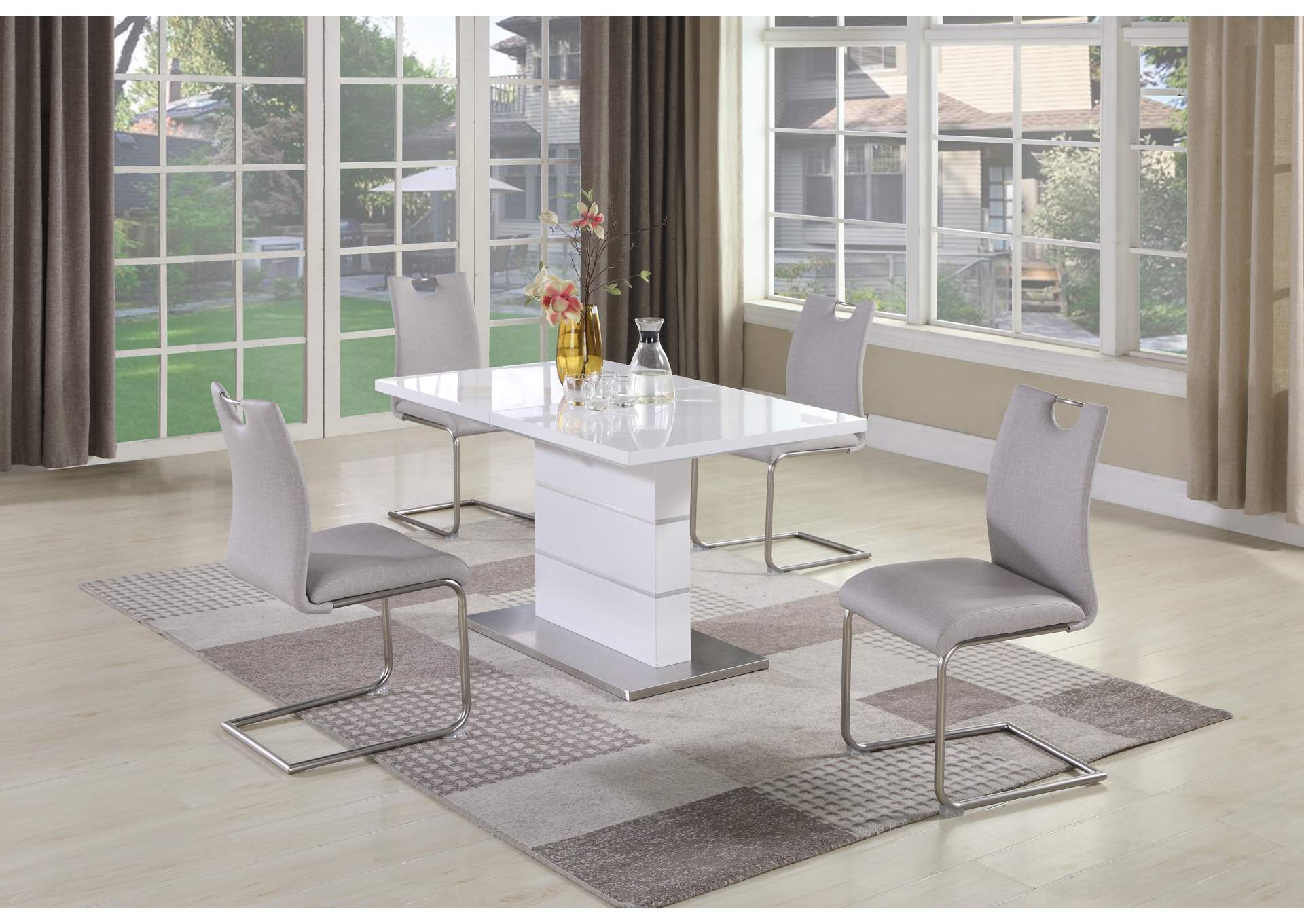 Contemporary Dining Set With Extendable White Table & 4 Cantilever Chairs image 3