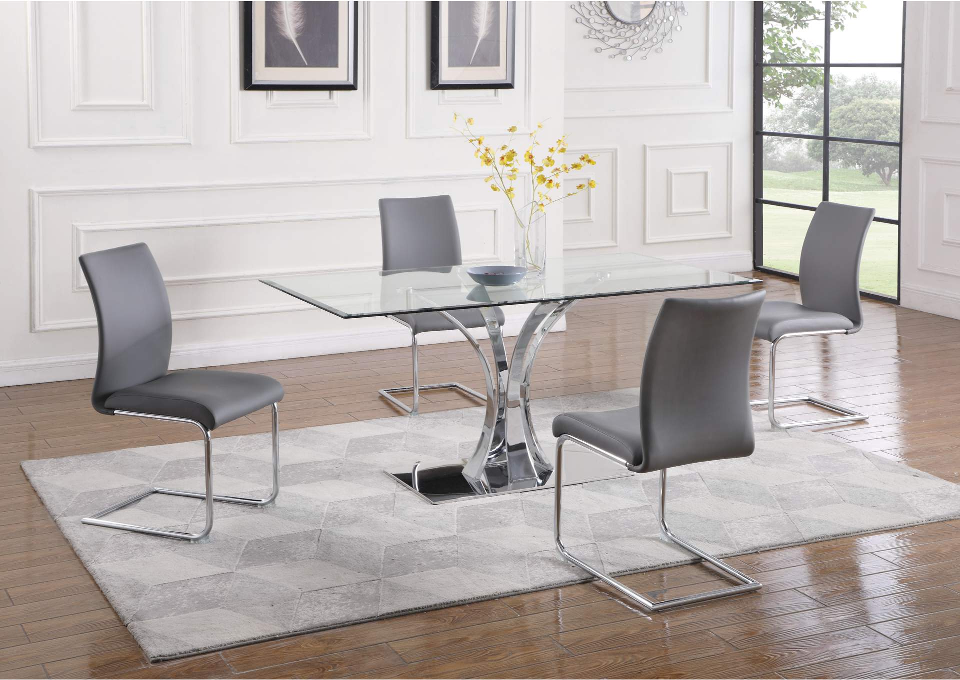 Contemporary Dining Set With Rectangular Glass Table & Chairs image 3