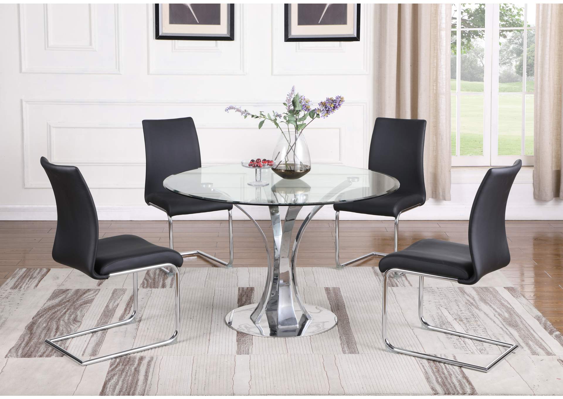 Contemporary Dining Set With Round Glass Table & Chairs image 3