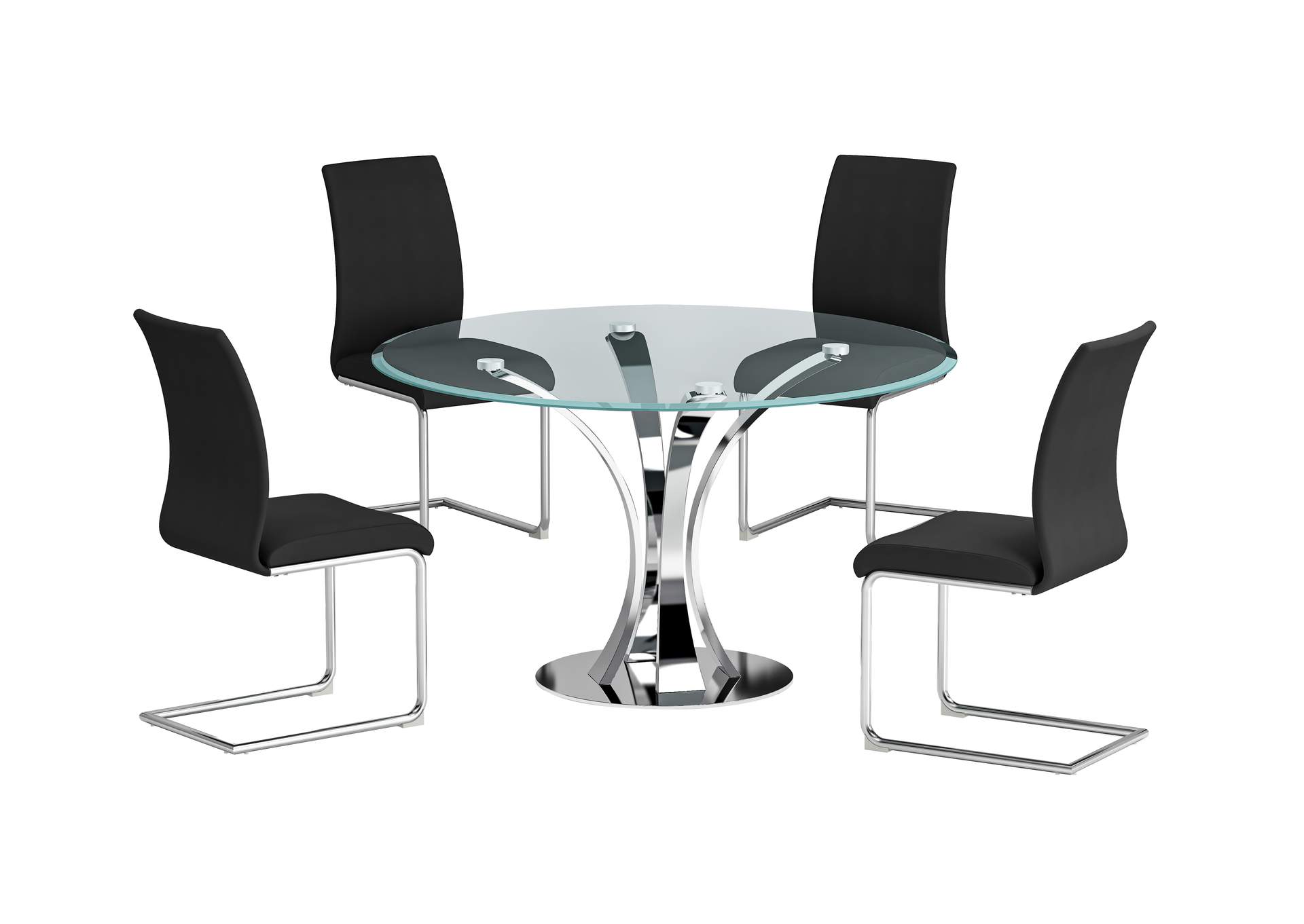 Contemporary Dining Set With Round Glass Table & Chairs image 1