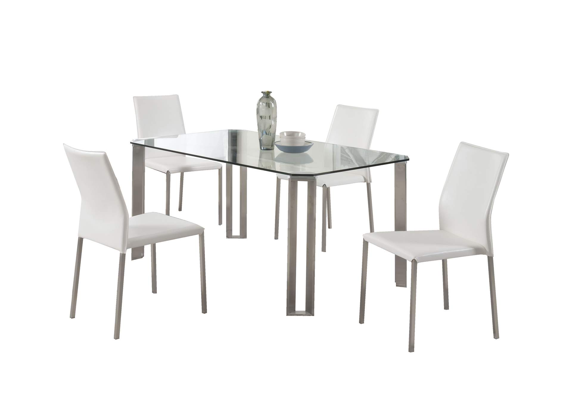 Dining Set With Glass Top Table & 4 Stackable Chairs image 3