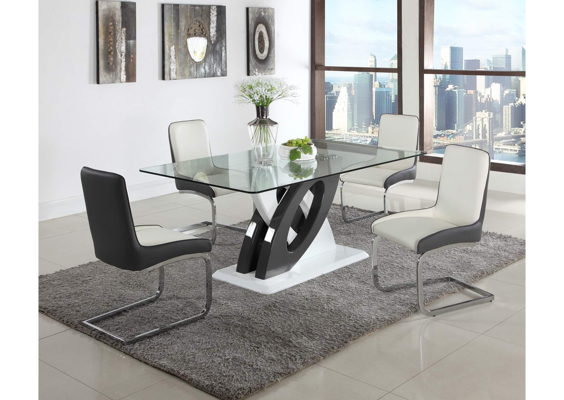 Modern Dining Set With Glass Table & 2-Tone Chairs image 1