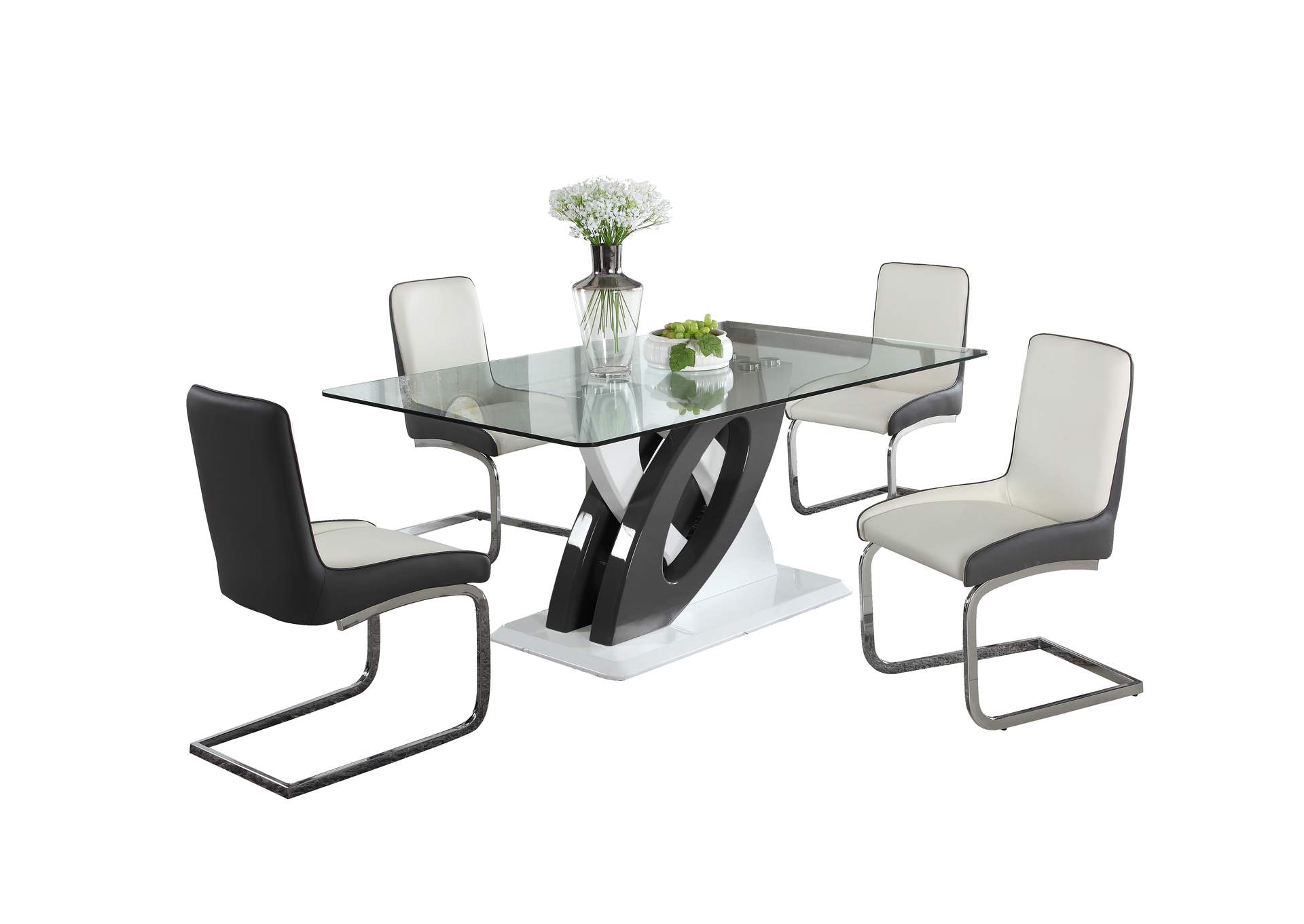 Modern Dining Set With Glass Table & 2-Tone Chairs image 3