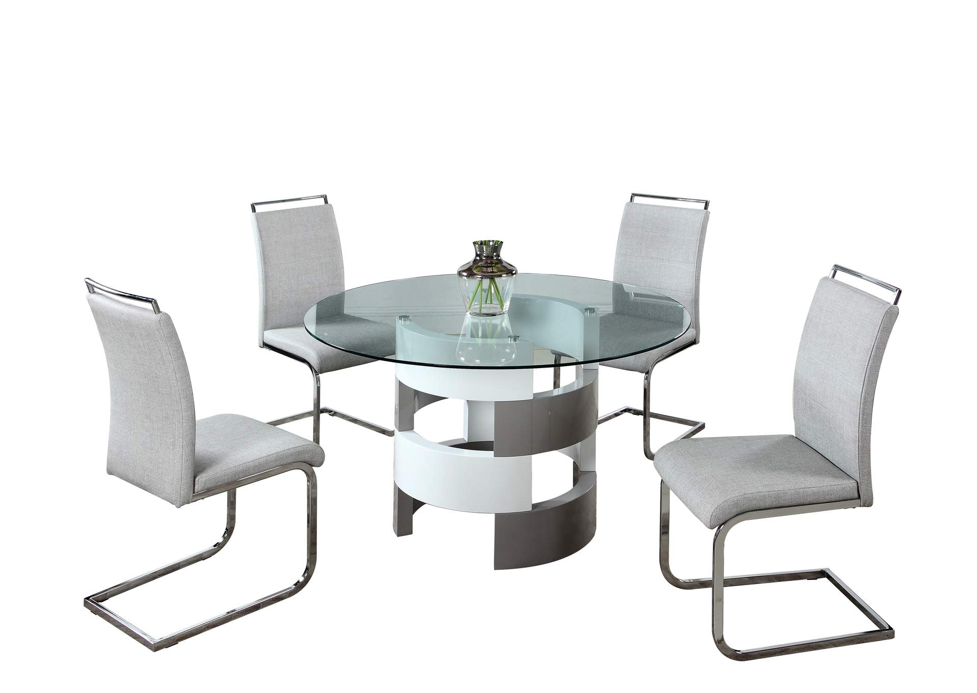 Contemporary Dining Set With Round Glass Table & Cantilever Chairs image 3