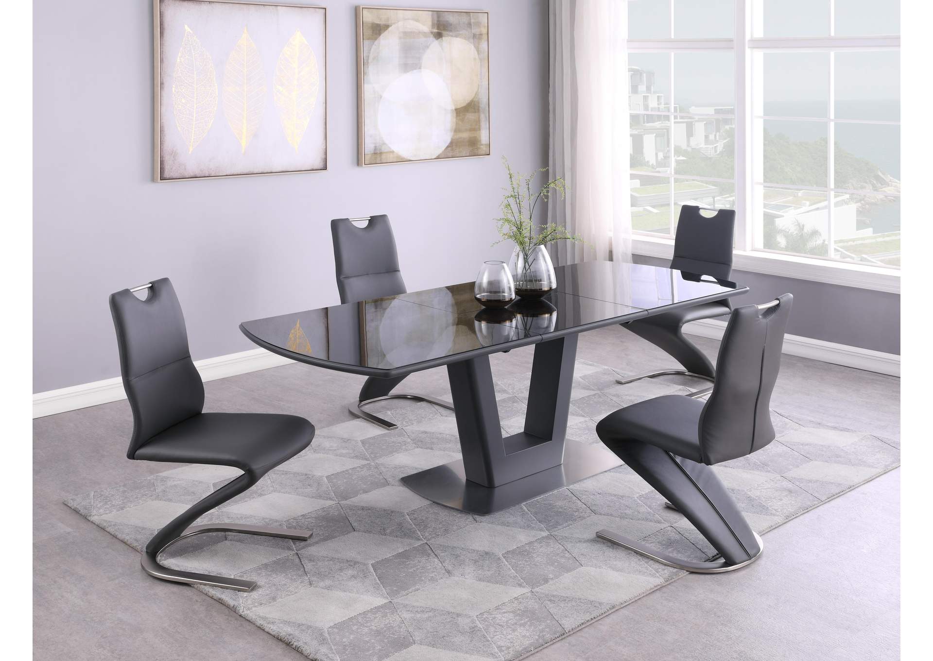 Contemporary Butterfly-Extendable Black Glass Dining Table image 7