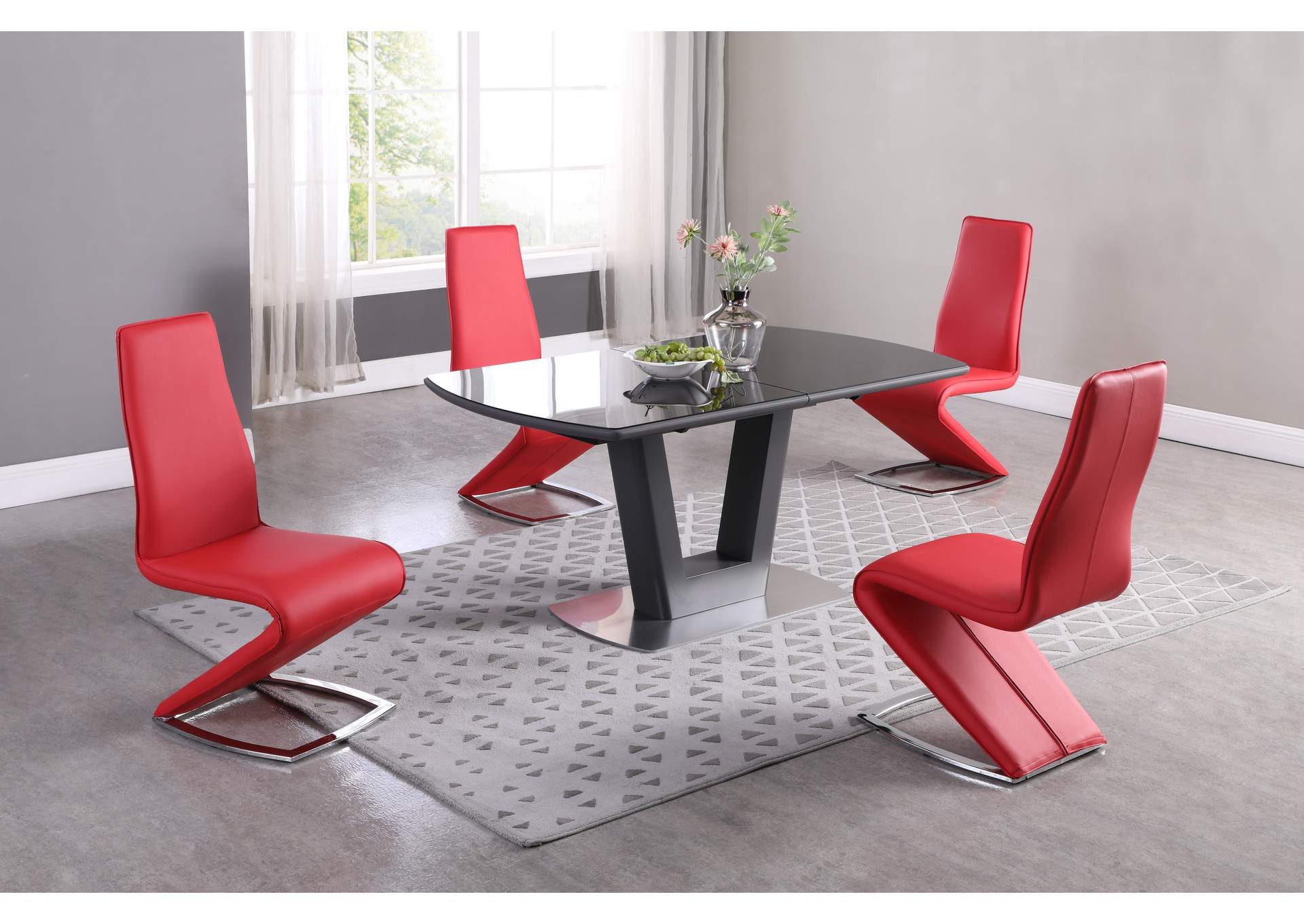 Contemporary Dining Set With Extendable Glass Table And Z-Shaped Chairs image 1