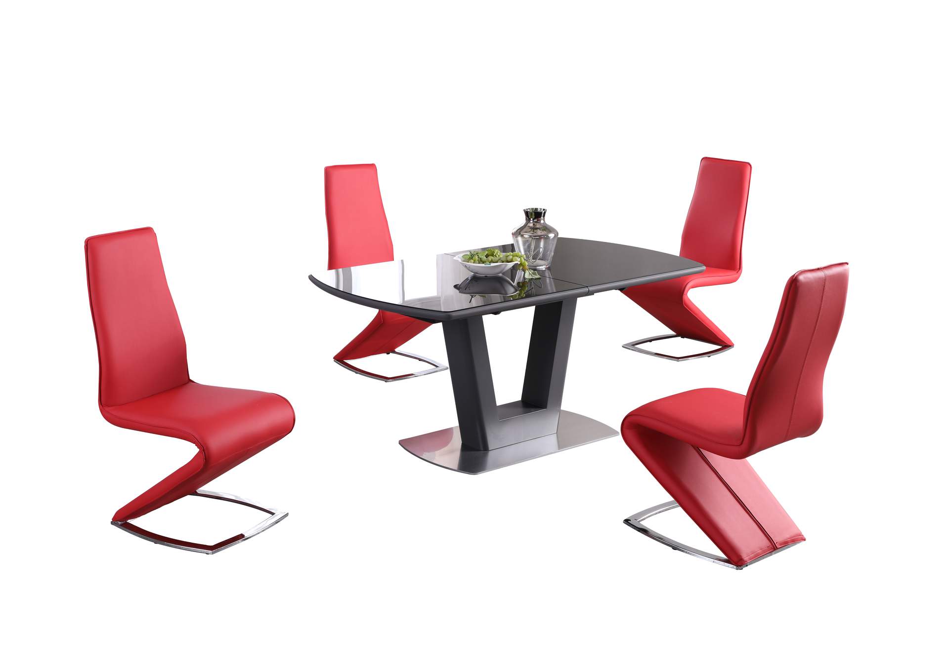 Contemporary Dining Set With Extendable Glass Table And Z-Shaped Chairs image 3