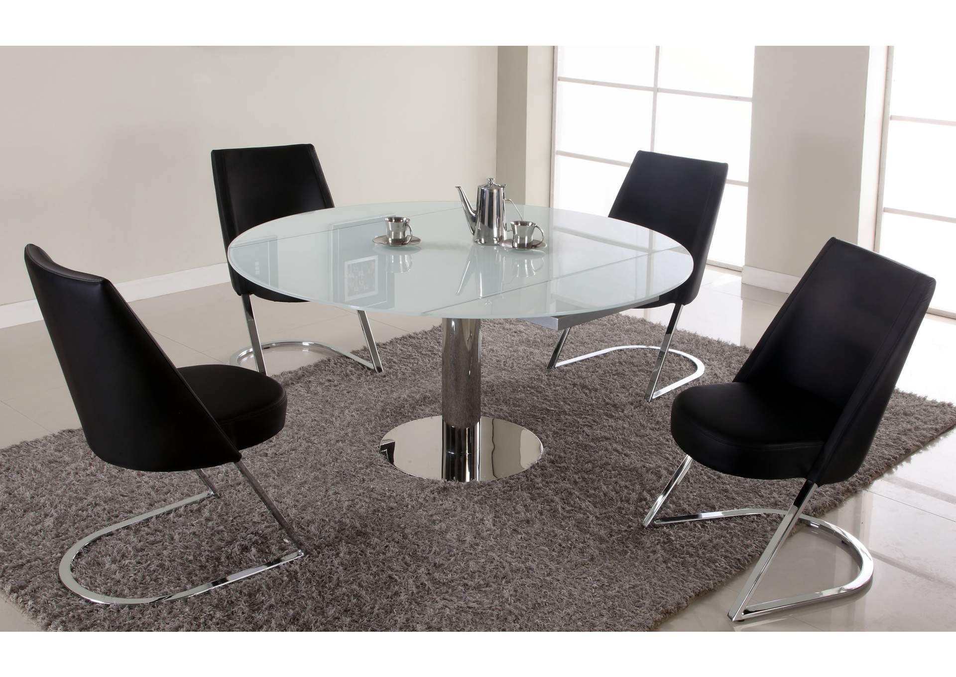 Contemporary Dining Set With Motion-Extendable White Glass Table & 4 Chairs image 1