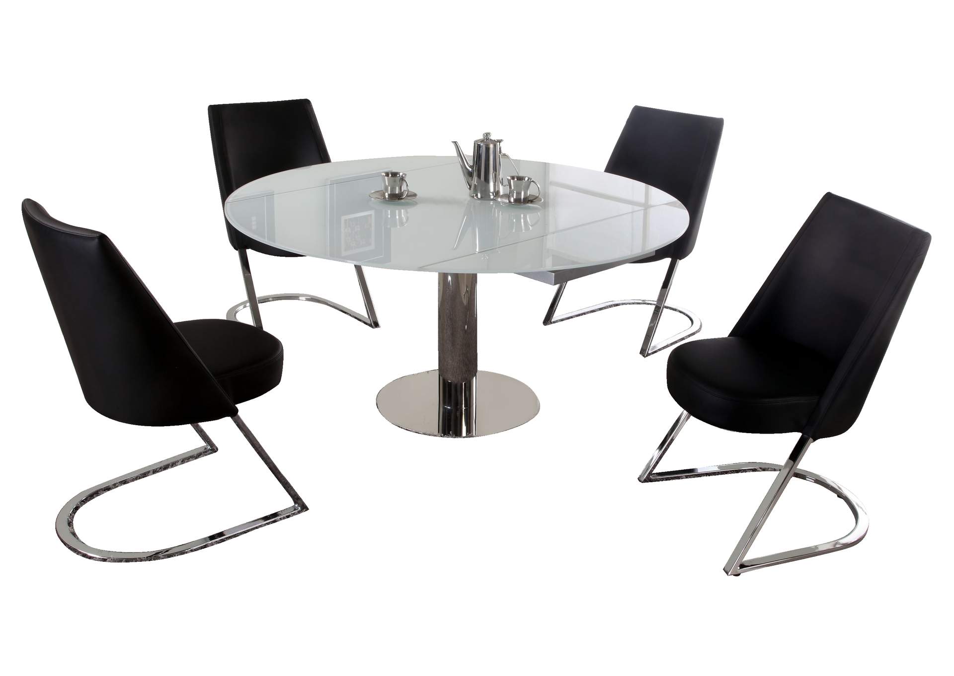Contemporary Dining Set With Motion-Extendable White Glass Table & 4 Chairs image 3
