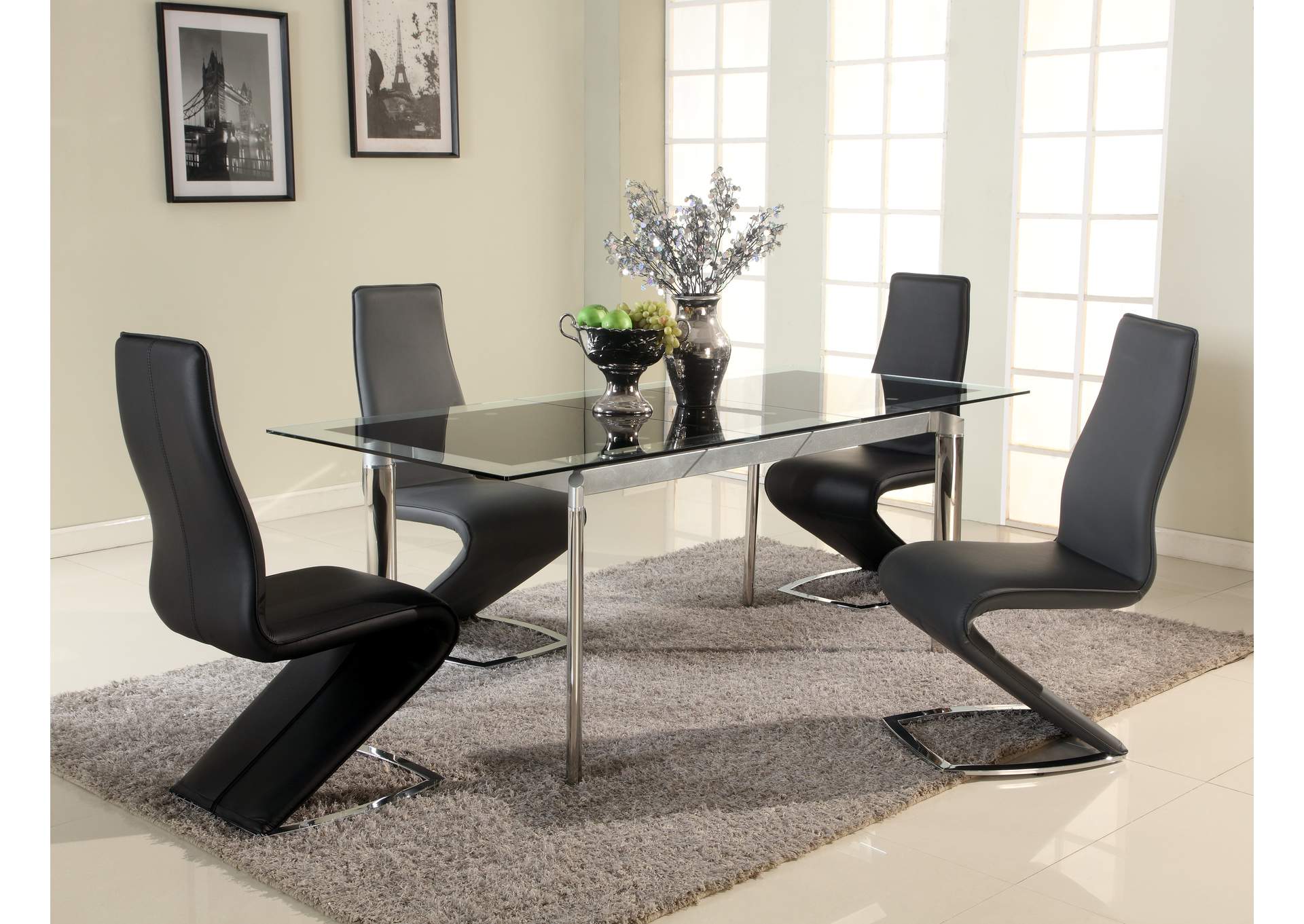 Modern Extendable Black Glass Dining Table image 1