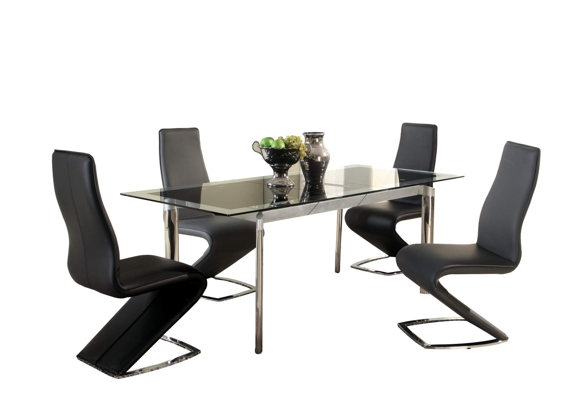 Modern Dining Set With Extendable Glass Table & Z-Shape Chairs image 3