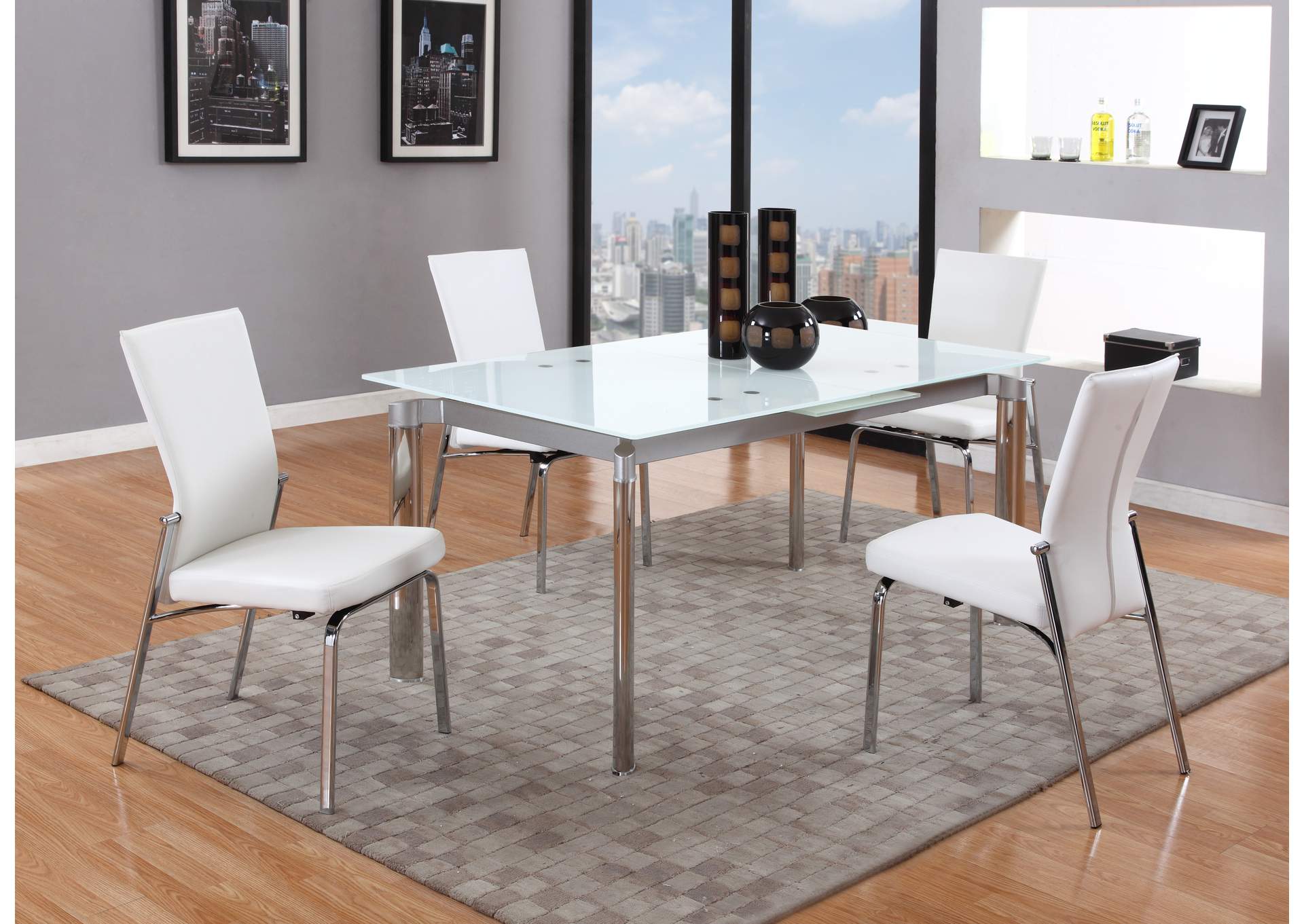 Modern Extendable White Glass Dining Table image 1