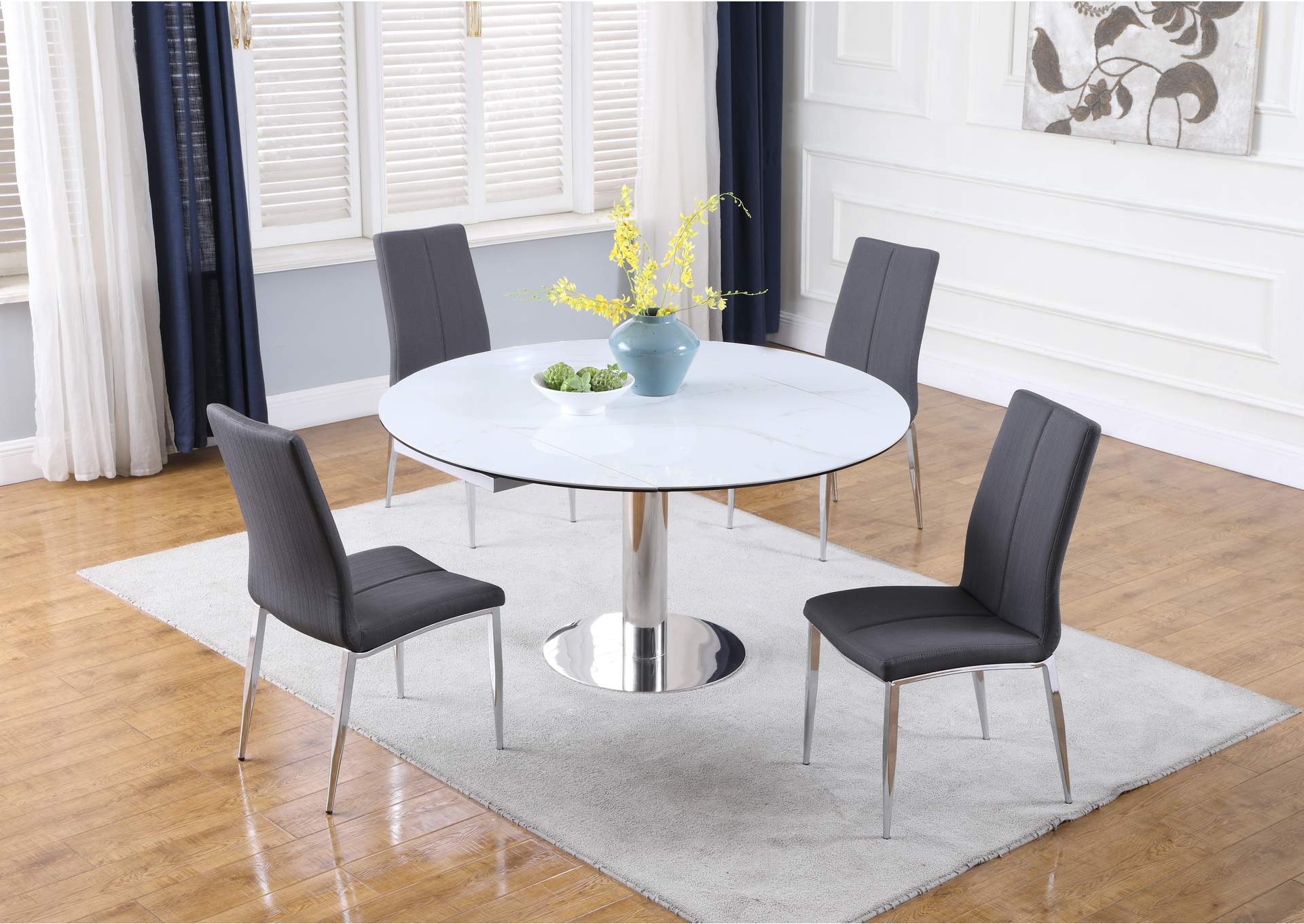 Dining Set With Extendable Contemporary Ceramic Table & 4 Modern Chairs image 1