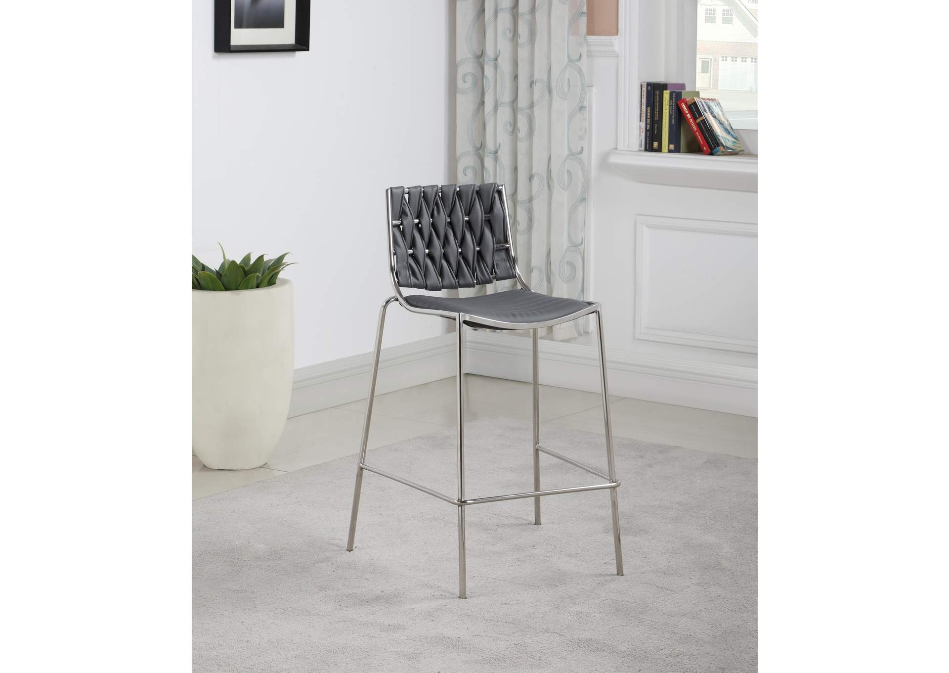 Contemporary Stackable Counter Stool With Weave Back image 1