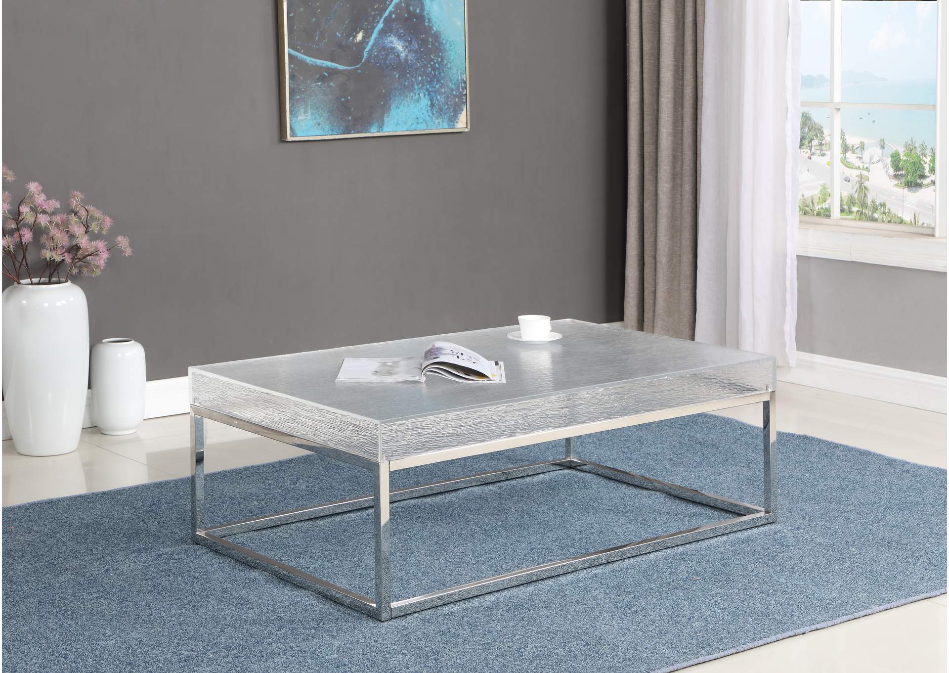Contemporary Cocktail Table With Acrylic Top & Steel Frame image 4