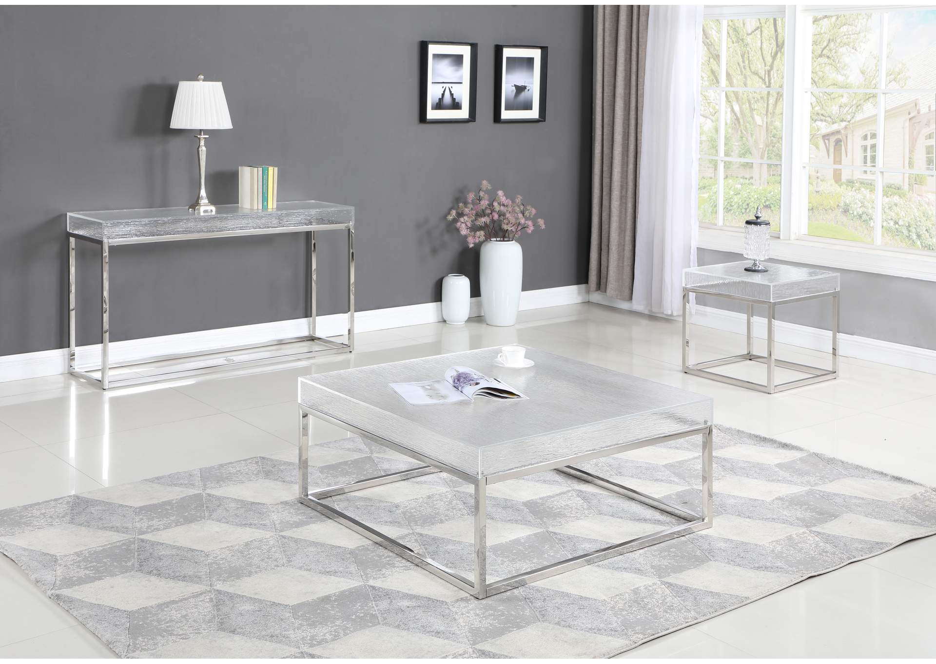 Contemporary Square Cocktail Table With Acrylic Top & Steel Frame image 1