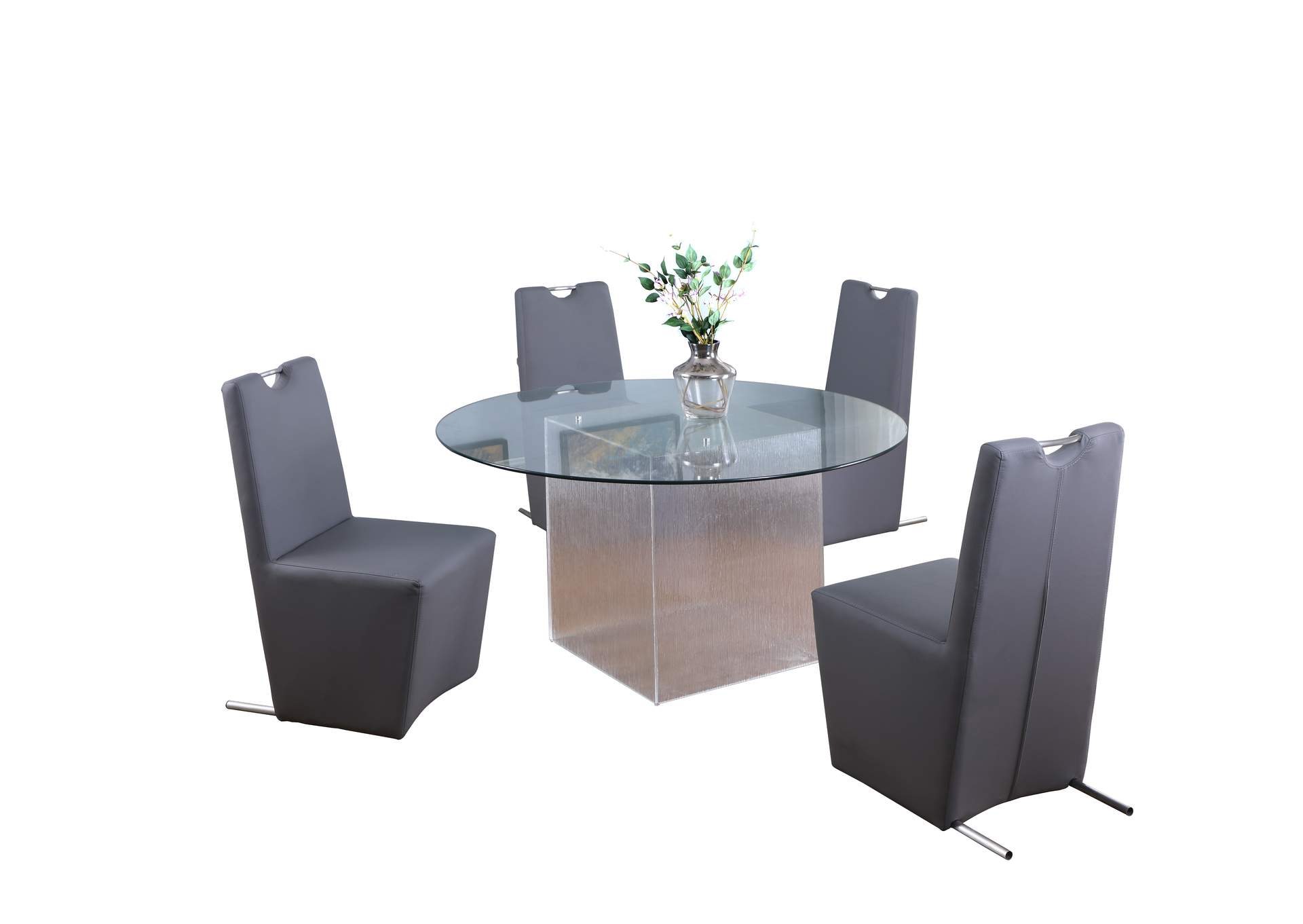 Contemporary Dining Set With Round Glass Table & Chairs image 3