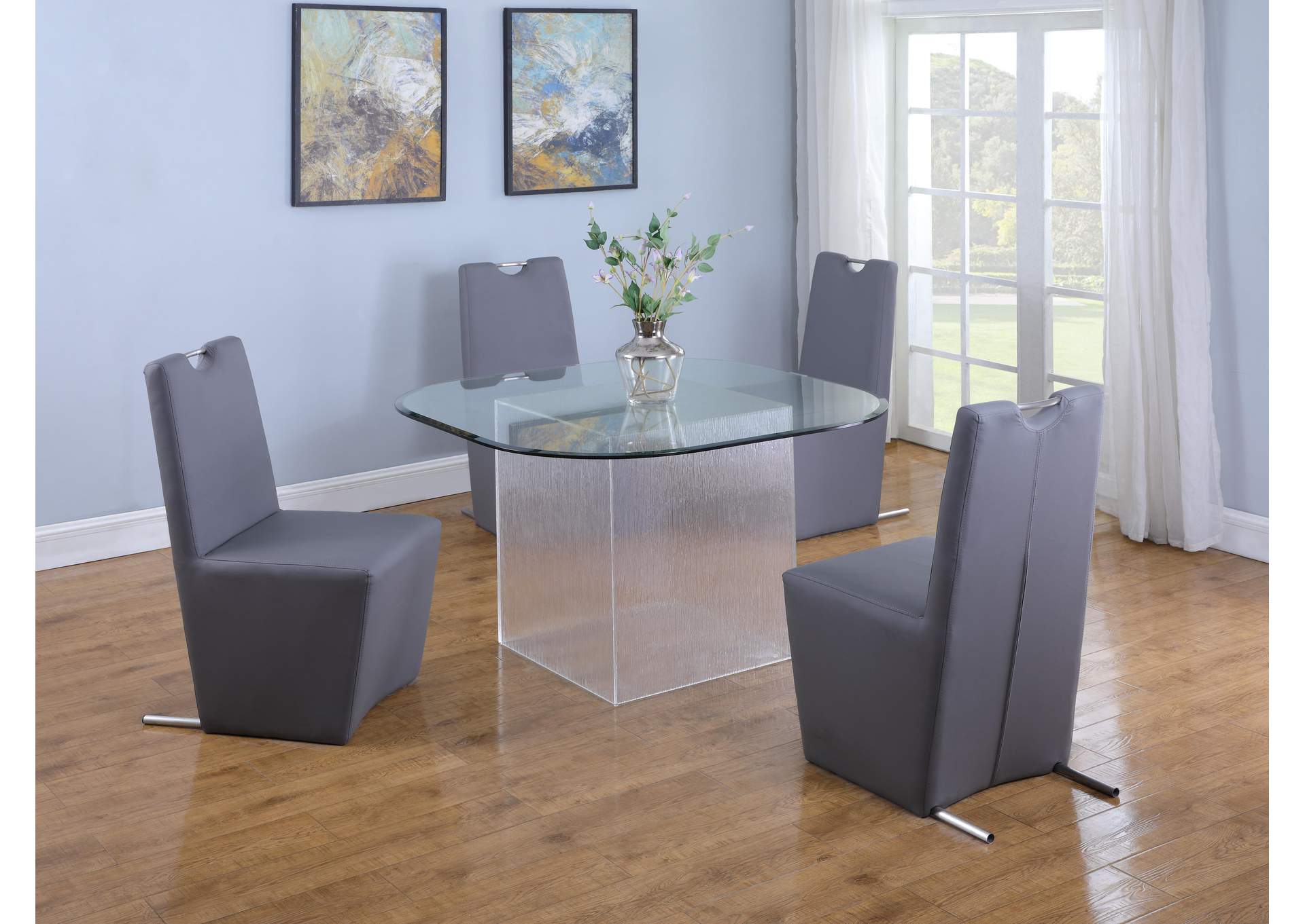 Contemporary Dining Set With Surfboard Glass Table & Chairs image 1