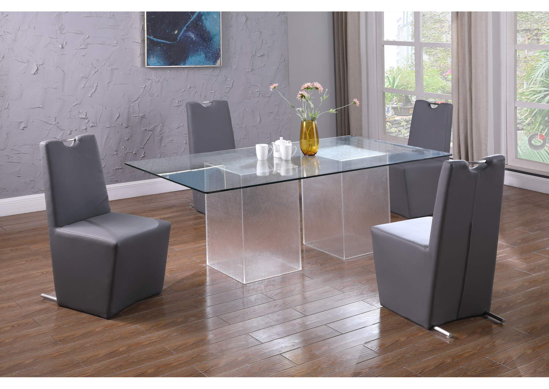 Contemporary 84" Rectangular Glass Dining Table image 1