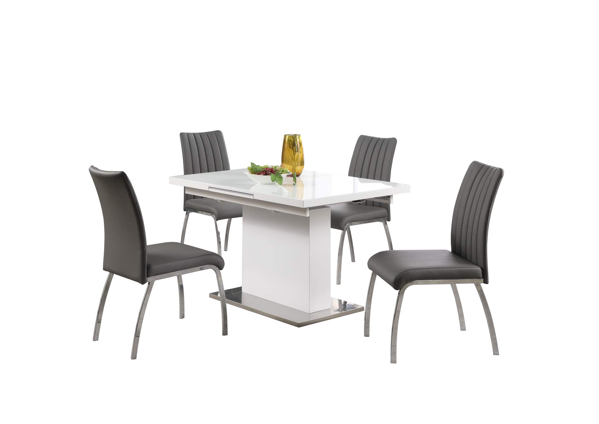 Contemporary Pop-Up Extendable White Glass Dining Table & 4 Channel Back Side Chairs image 3