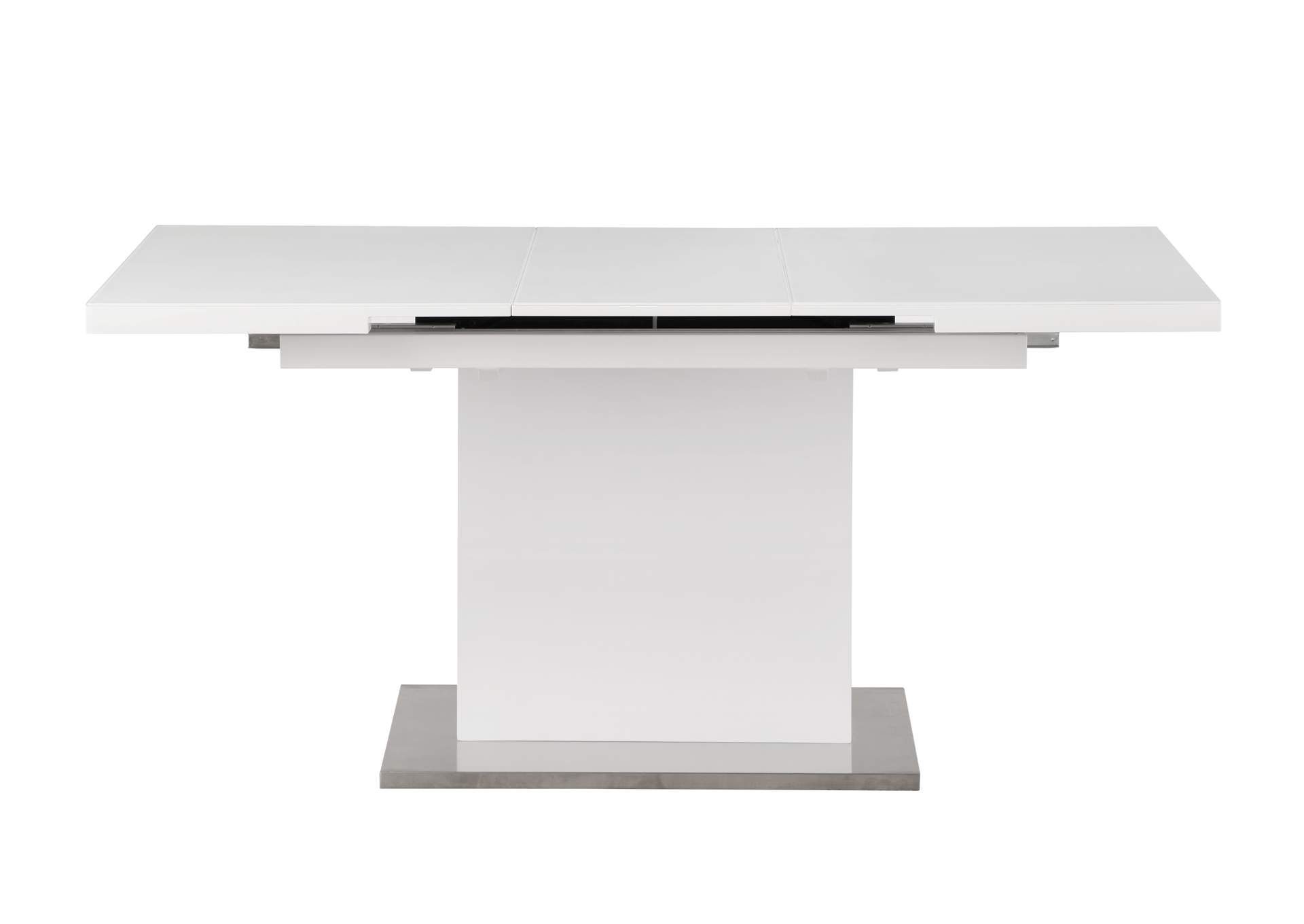 Contemporary Pop-Up Extendable White Glass Dining Table & 4 Channel Back Side Chairs image 6