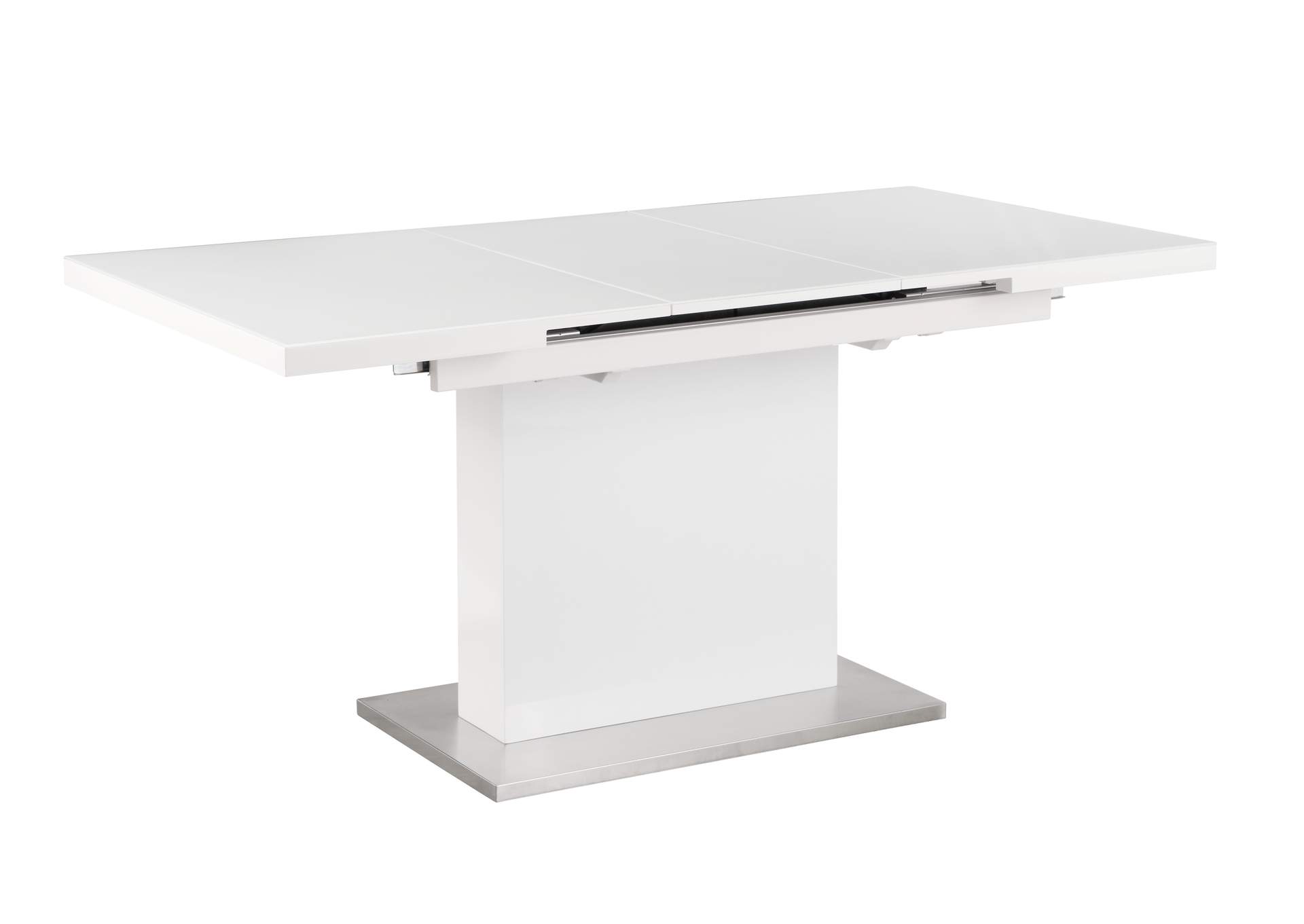 Contemporary Pop-Up Extendable White Glass Dining Table & 4 Channel Back Side Chairs image 5