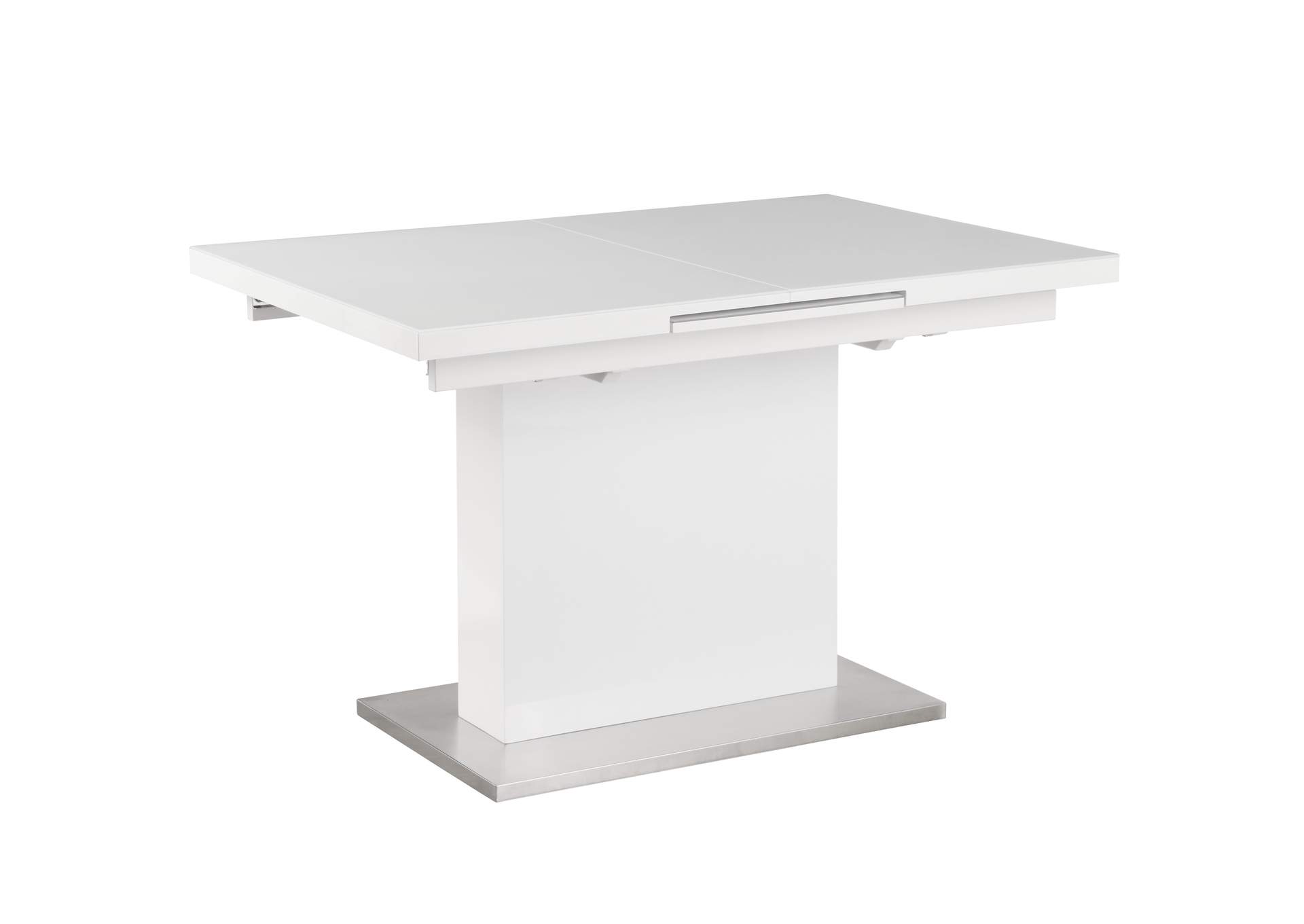 Contemporary Pop-Up Extendable White Glass Dining Table & 4 Channel Back Side Chairs image 4