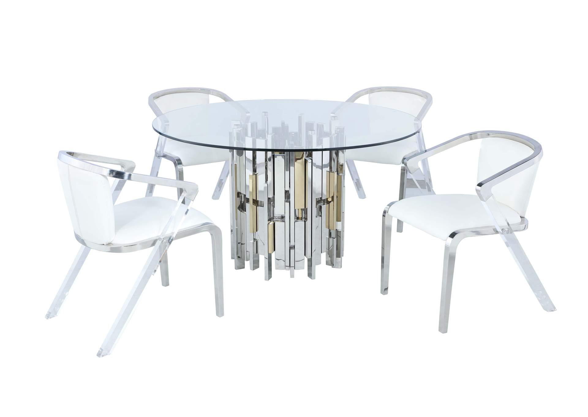 Contemporary Dining Set With Glass Table & Mixed Media Chairs image 1