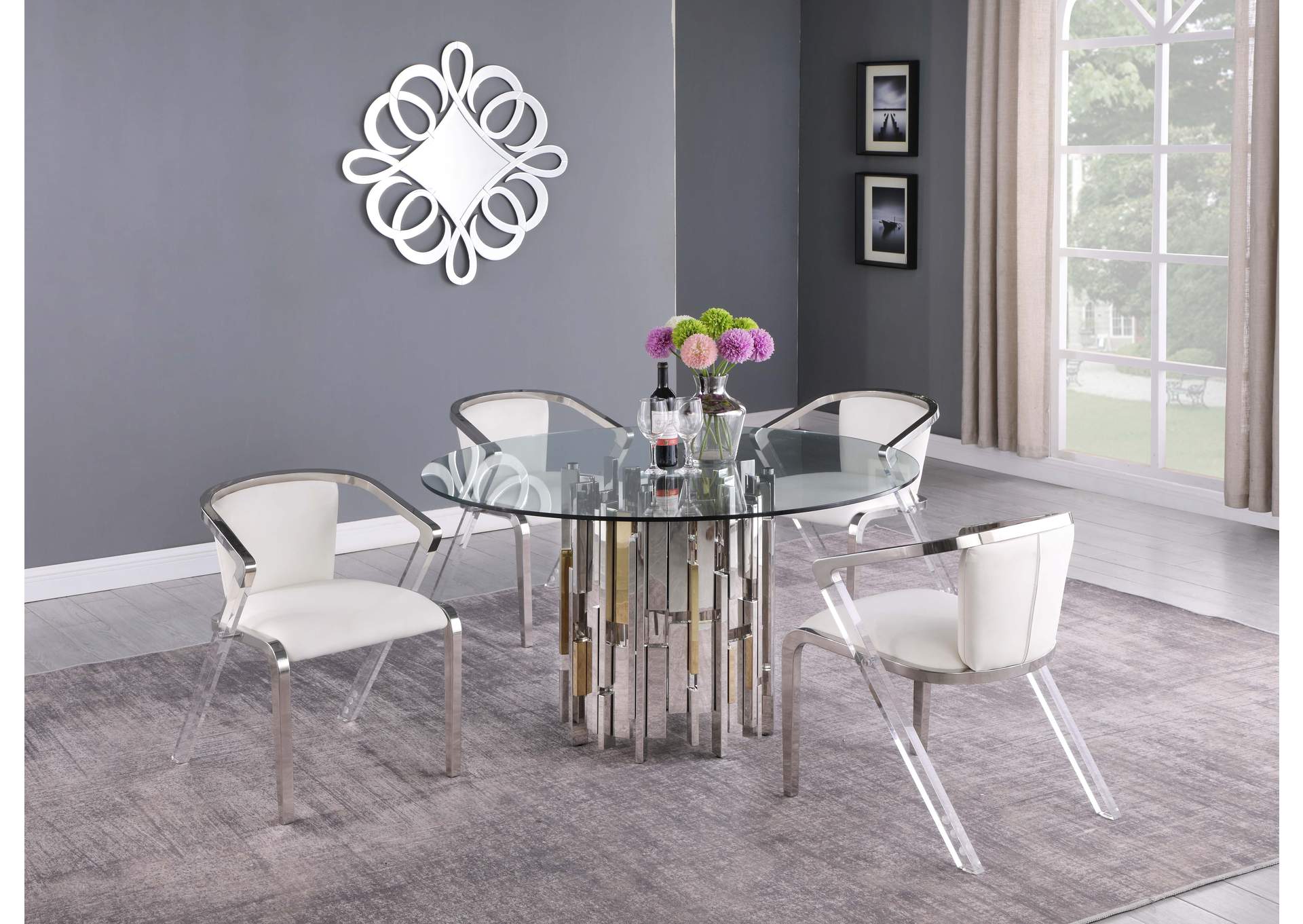 Contemporary Dining Set With Glass Table & Mixed Media Chairs image 3